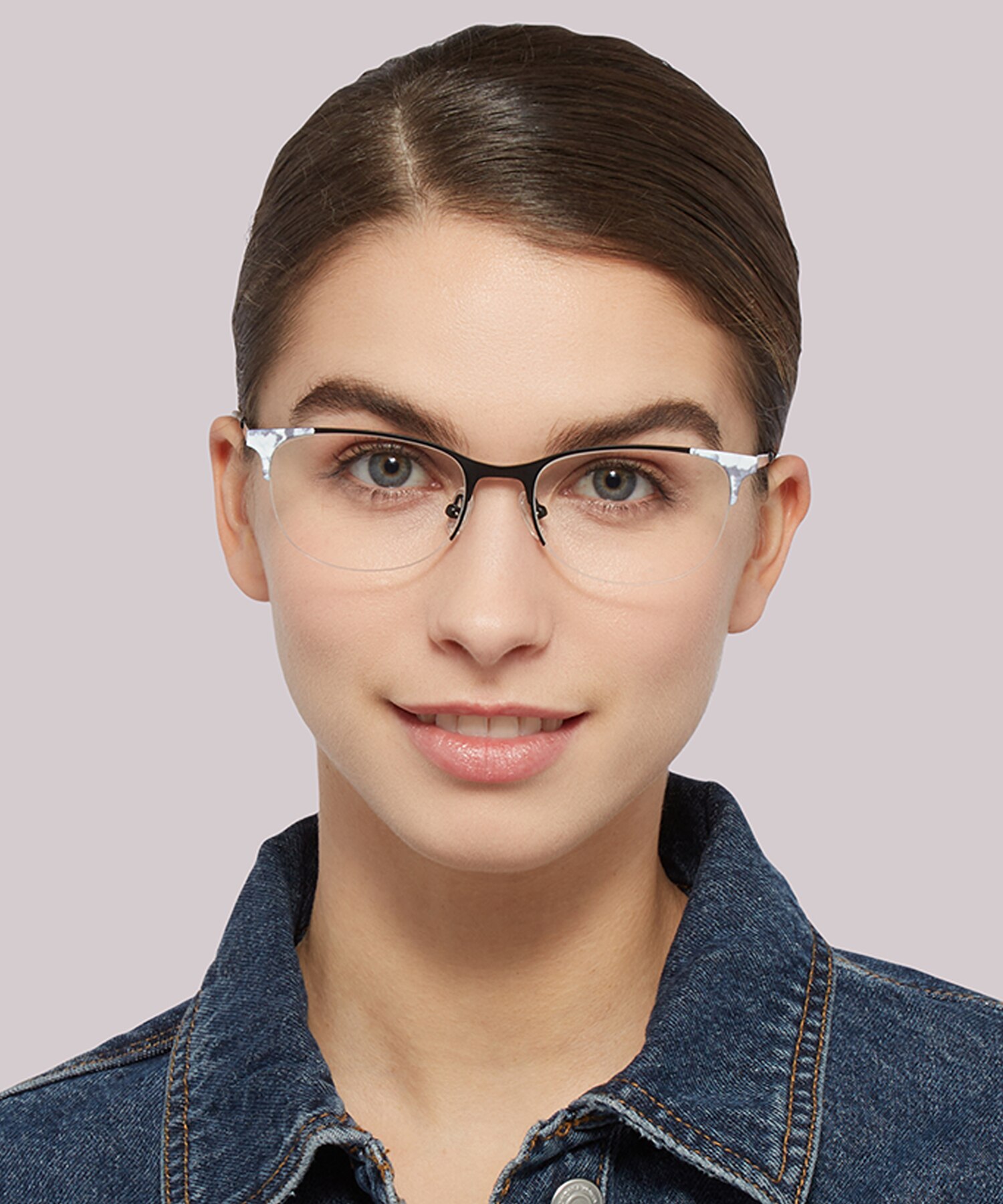Gwen Matte Black & White Flowers MetalEyeglass Frames for Women for Glasses Direct