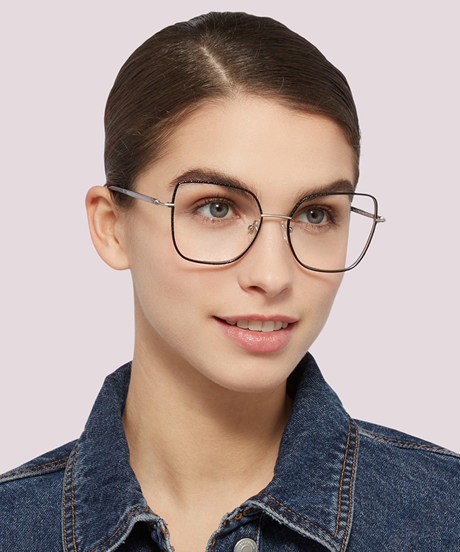 Golders Silver Black Leather MetalEyeglass Frames for Women for Glasses Direct
