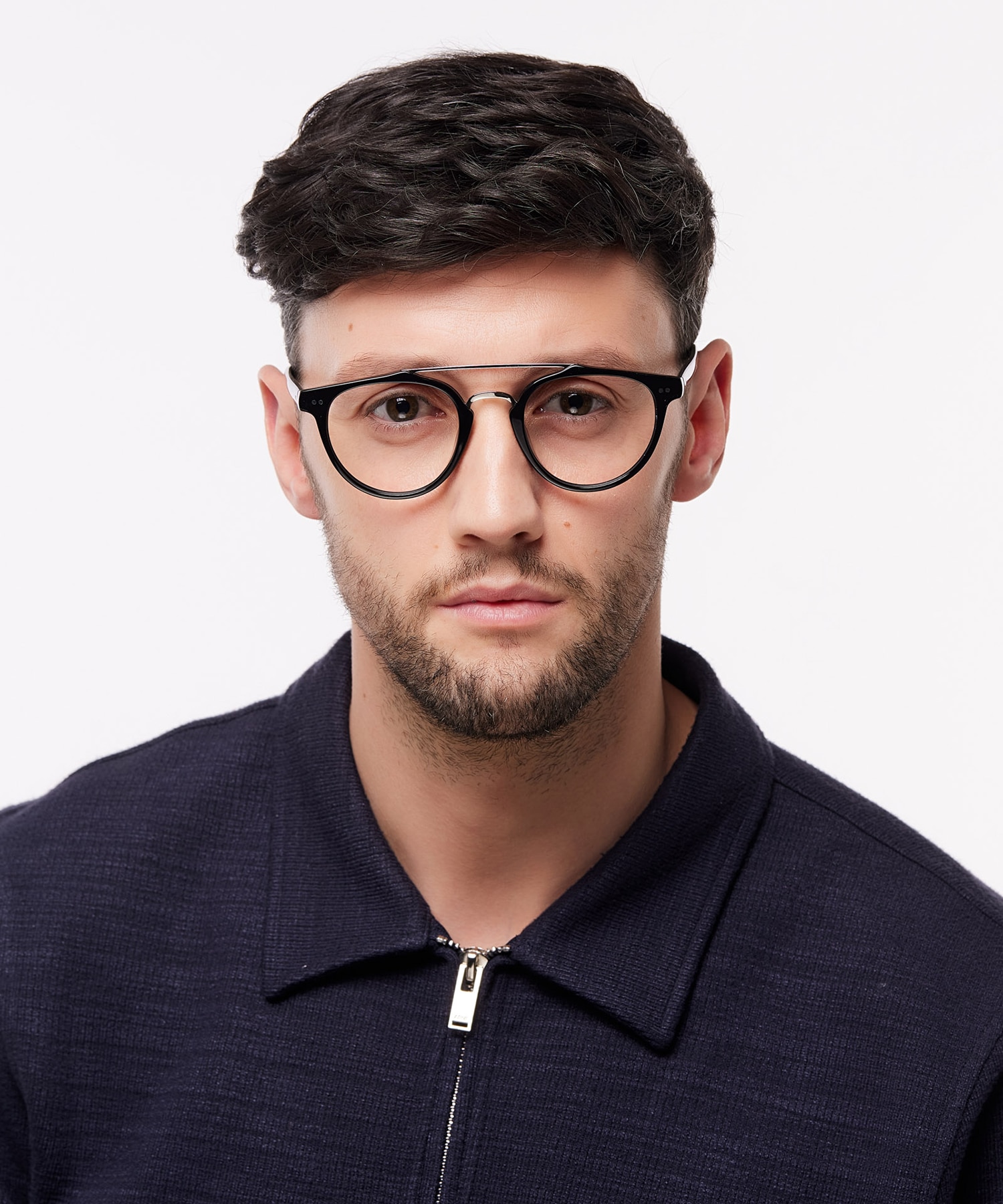 Keaton Black & Shiny Silver AcetateEyeglass Frames for Men for Glasses Direct
