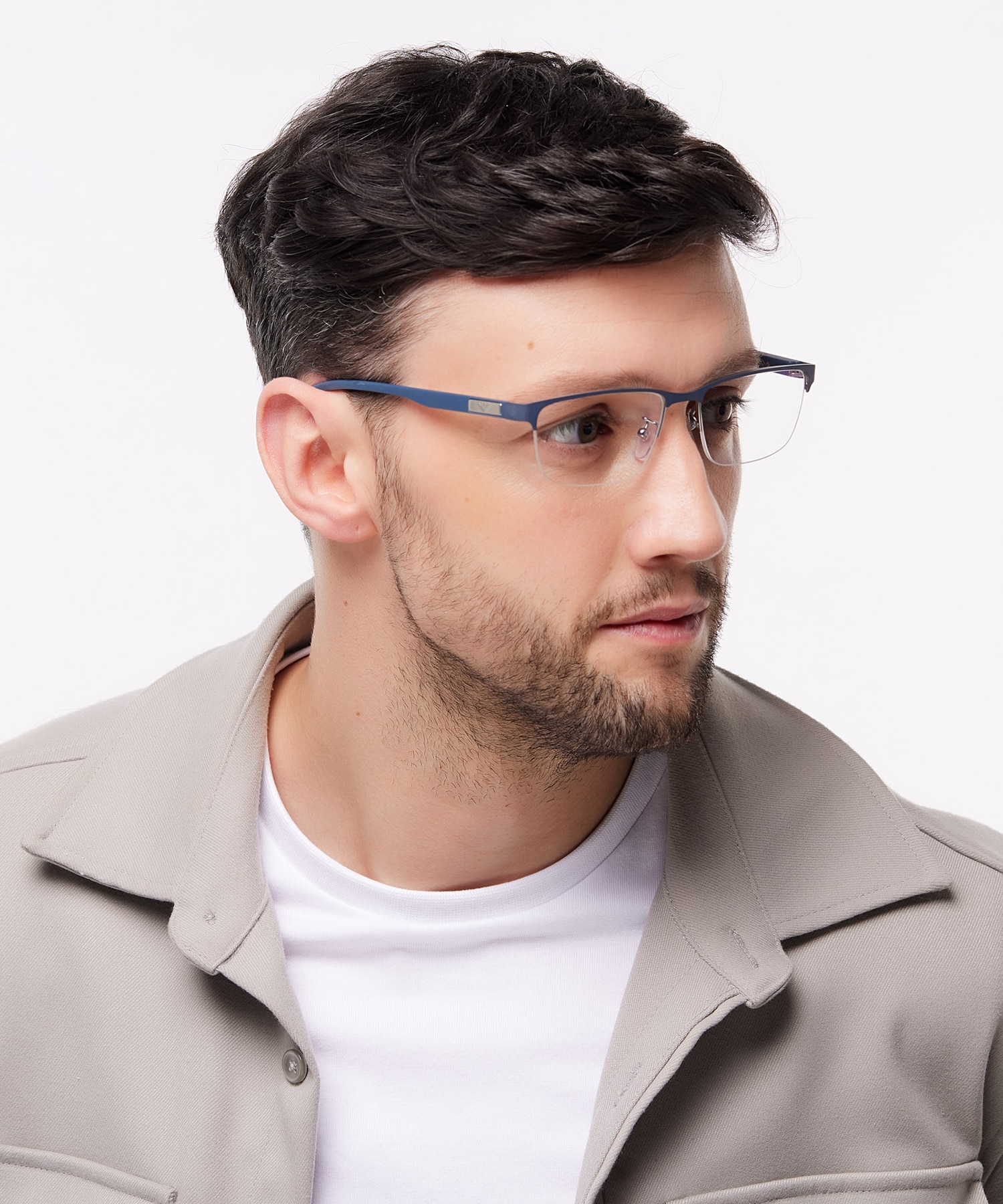 EA1147 Matte Silver & Bluette MetalEyeglass Frames for Men for Glasses Direct