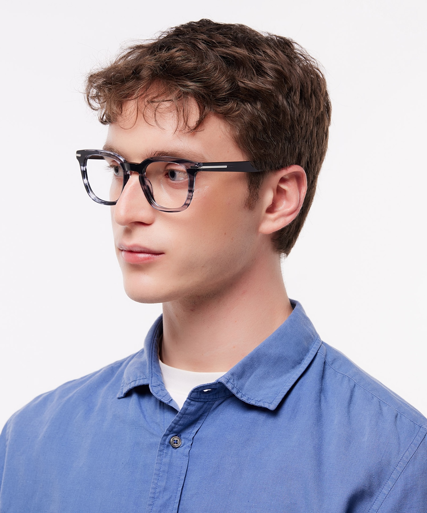 Kew Horn Blue Grey AcetateEyeglass Frames for Men for Glasses Direct