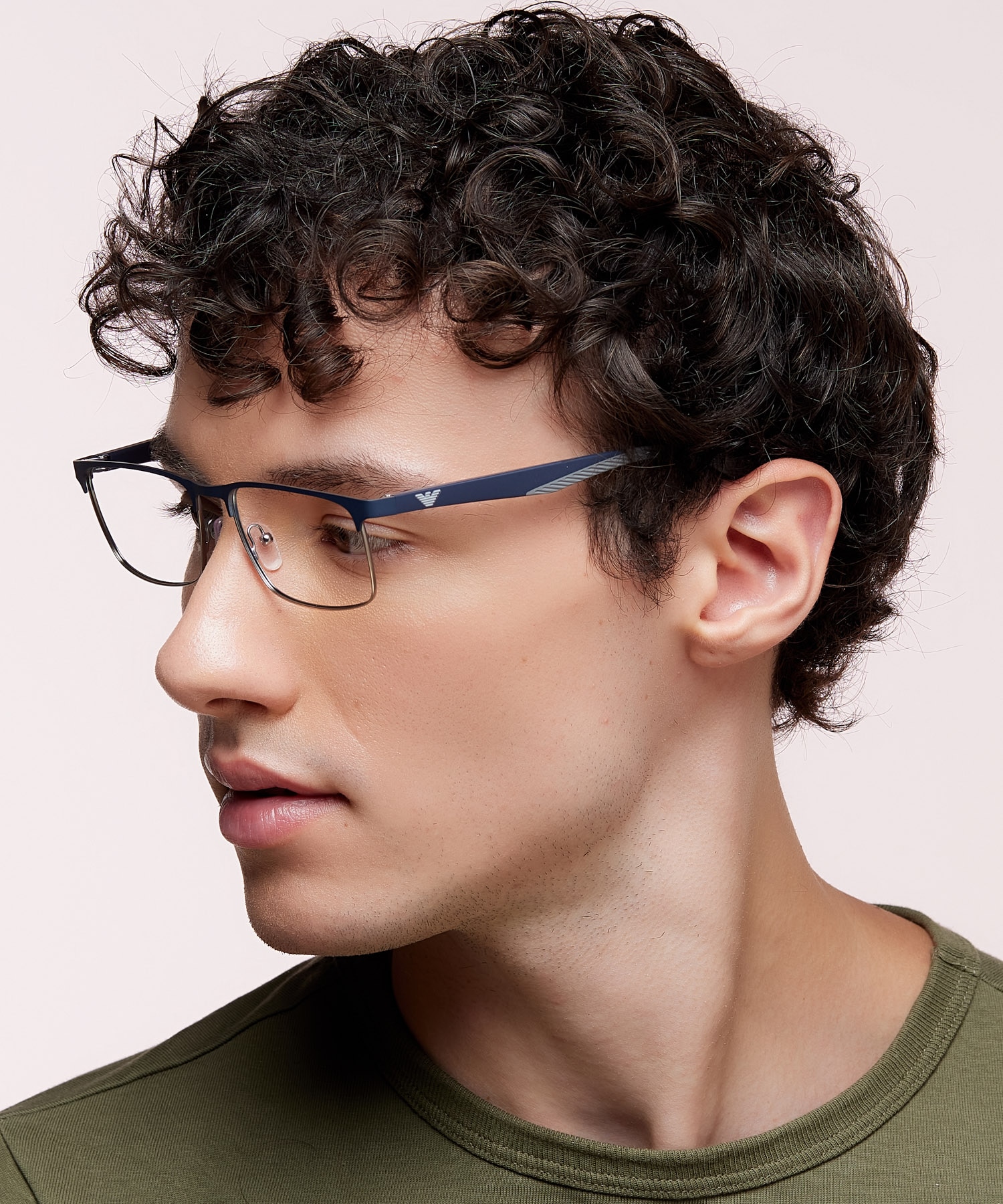 EA1149 Matte Silver & Blue MetalEyeglass Frames for Men for Glasses Direct