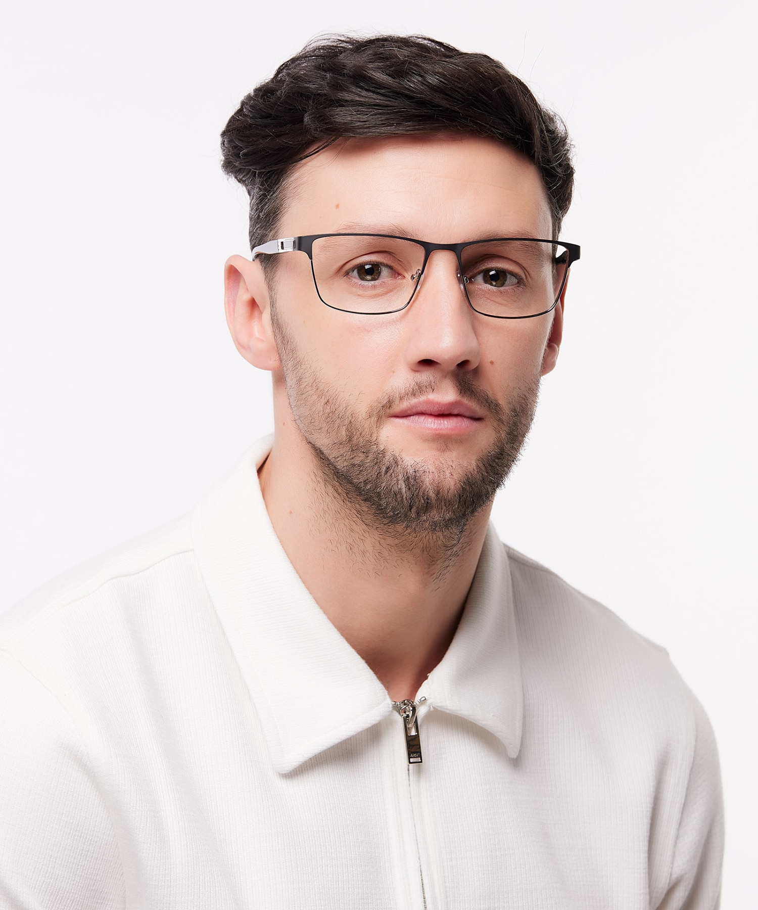 Ken Matte Black & Shiny Silver MetalEyeglass Frames for Men for Glasses Direct