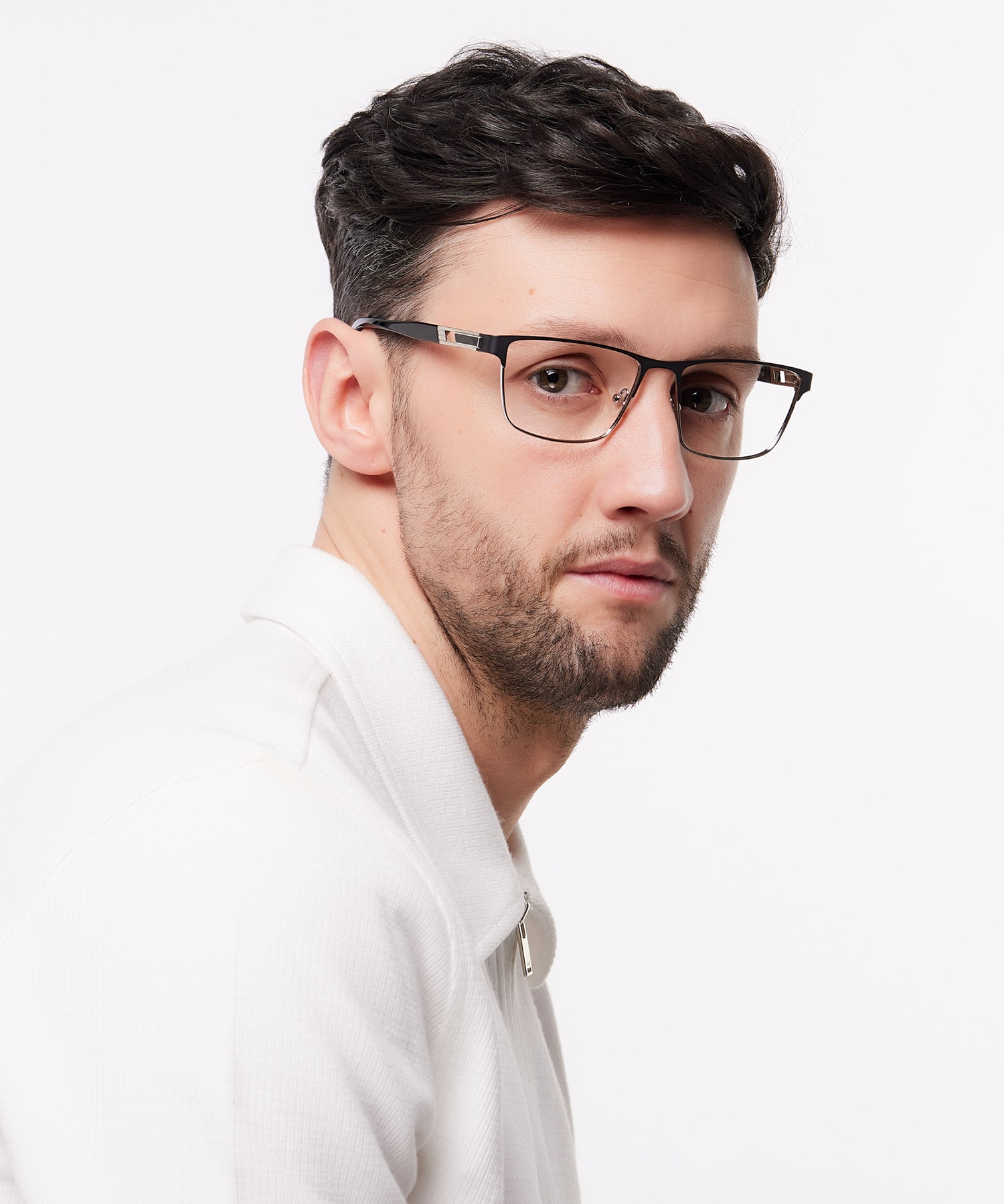 Ken Matte Black & Shiny Silver MetalEyeglass Frames for Men for Glasses Direct