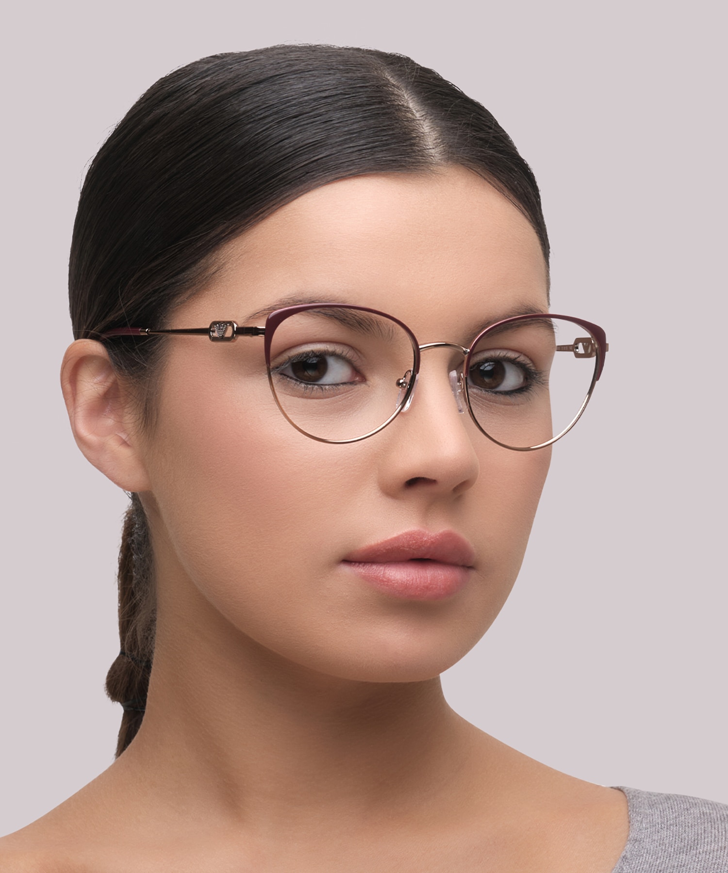 EA1150 Shiny Rose Gold & Bordeaux MetalEyeglass Frames for Women for Glasses Direct