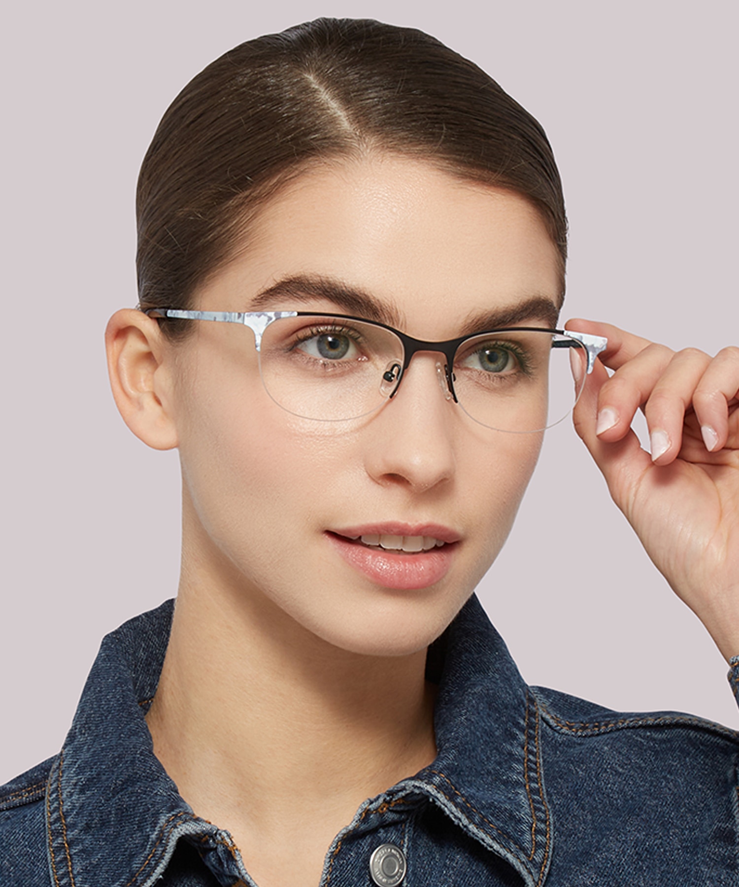 Gwen Matte Black & White Flowers MetalEyeglass Frames for Women for Glasses Direct