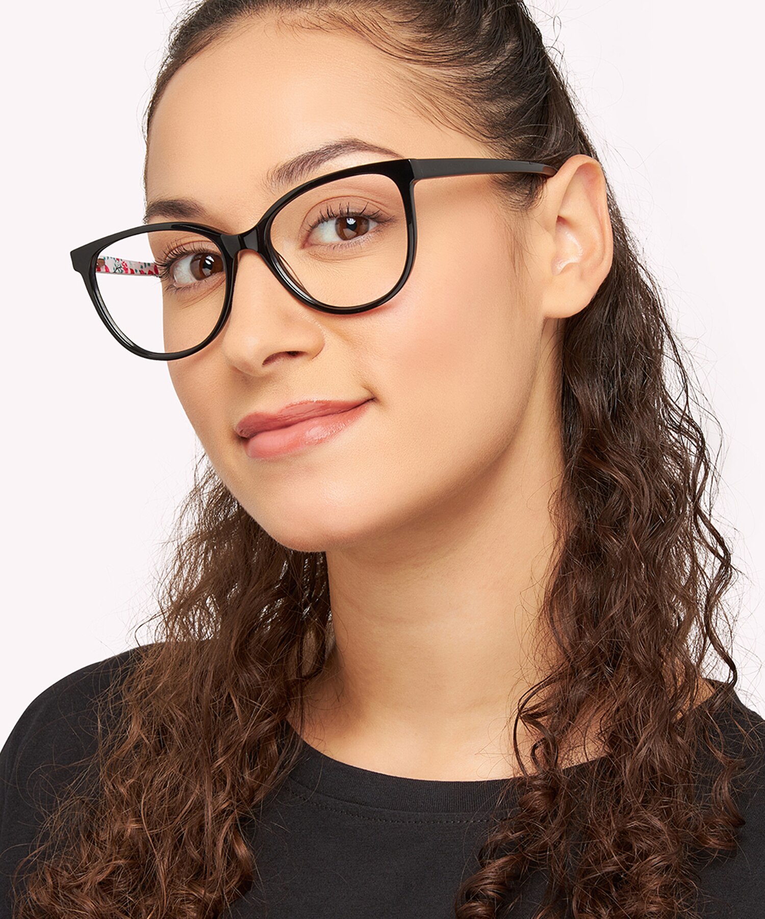 Darcey Shiny Black & Flower AcetateEyeglass Frames for Women for Glasses Direct