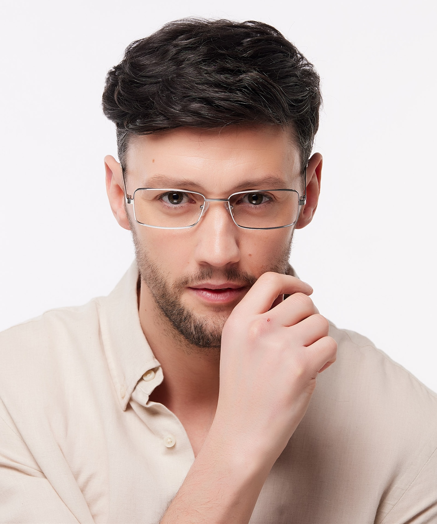 Kai Shiny Silver MetalEyeglass Frames for Men for Glasses Direct