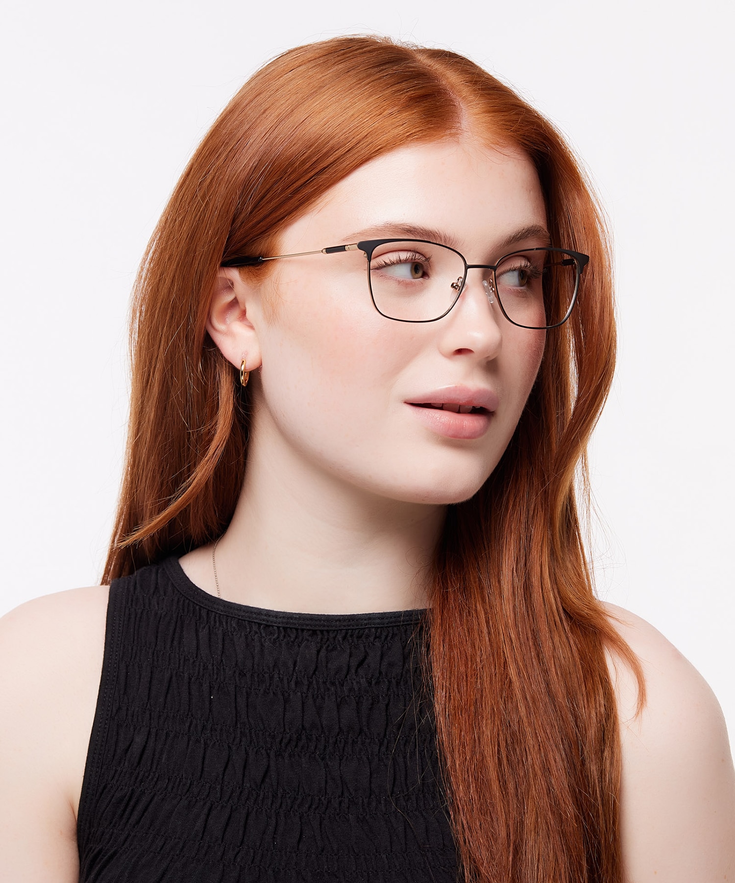 Kathleen Black & Shiny Gold MetalEyeglass Frames for Women for Glasses Direct