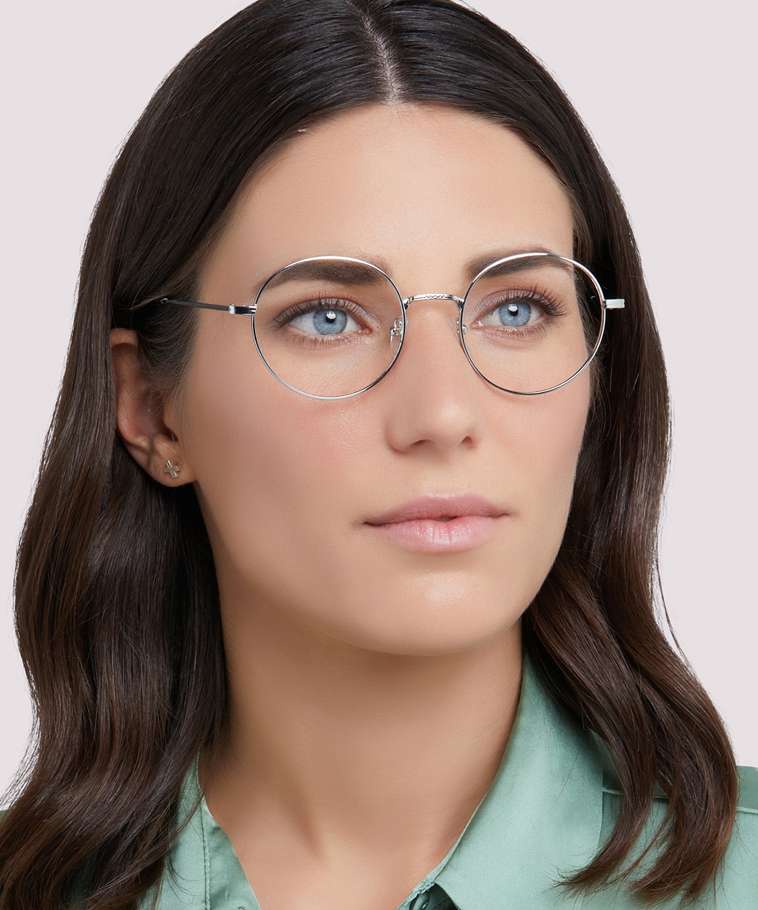 Everly Shiny Silver MetalEyeglass Frames for Women for Glasses Direct