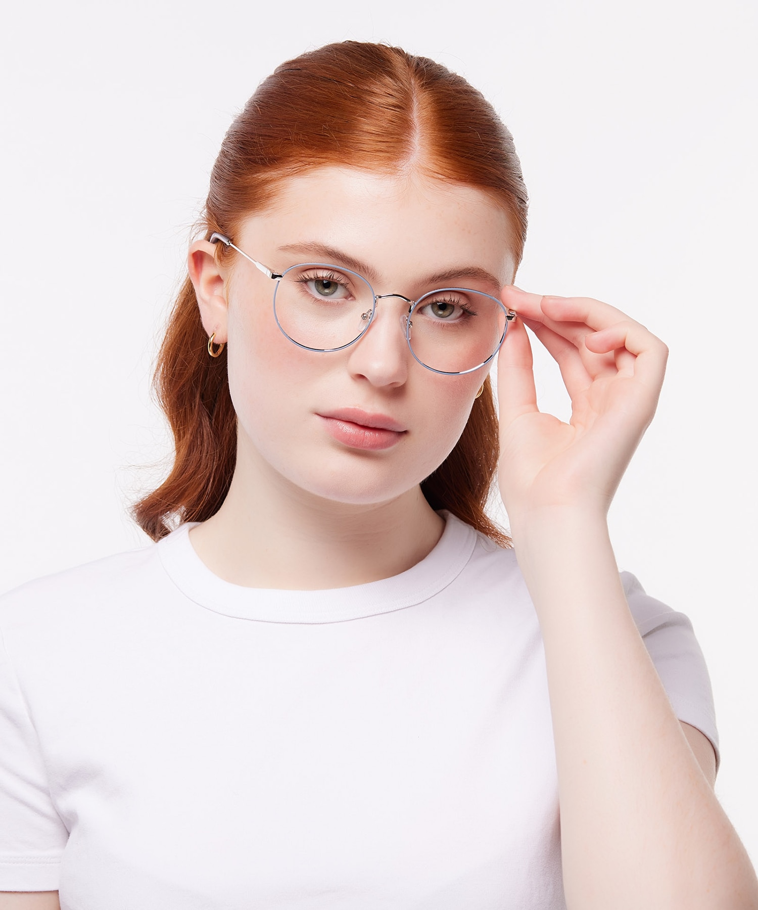 Kade Shiny Silver & Blue MetalEyeglass Frames for Women for Glasses Direct