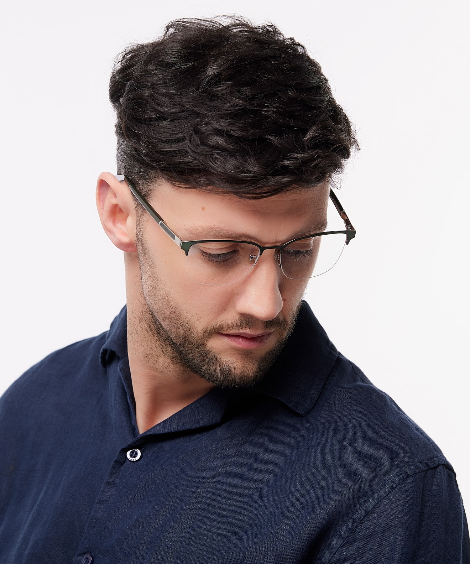 Kevin Matte Green & Shiny Silver MetalEyeglass Frames for Men for Glasses Direct
