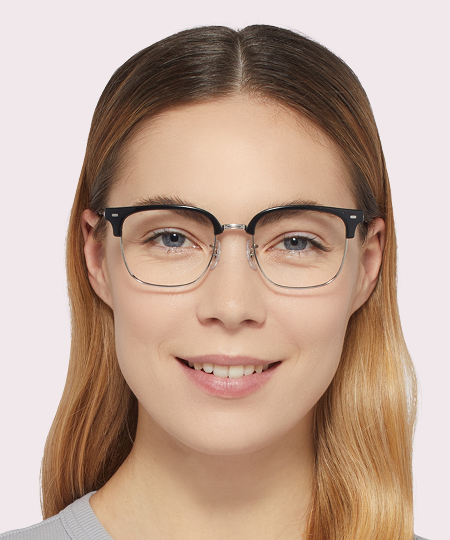New Clubmaster Optics Black On Silver PlasticEyeglass Frames for Women for Glasses Direct