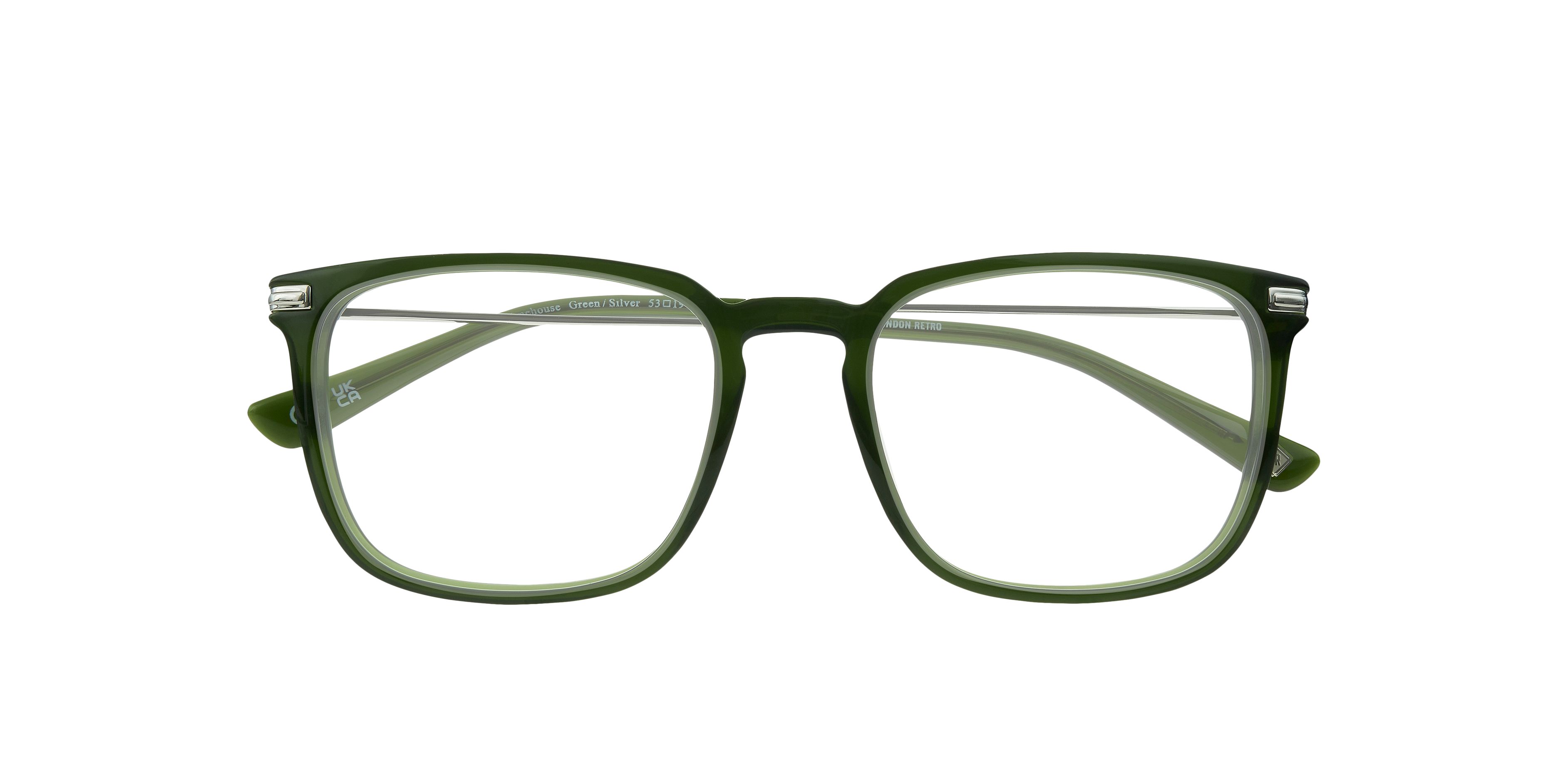 Limehouse Green & Silver AcetateEyeglass Frames for Glasses Direct, Closed View