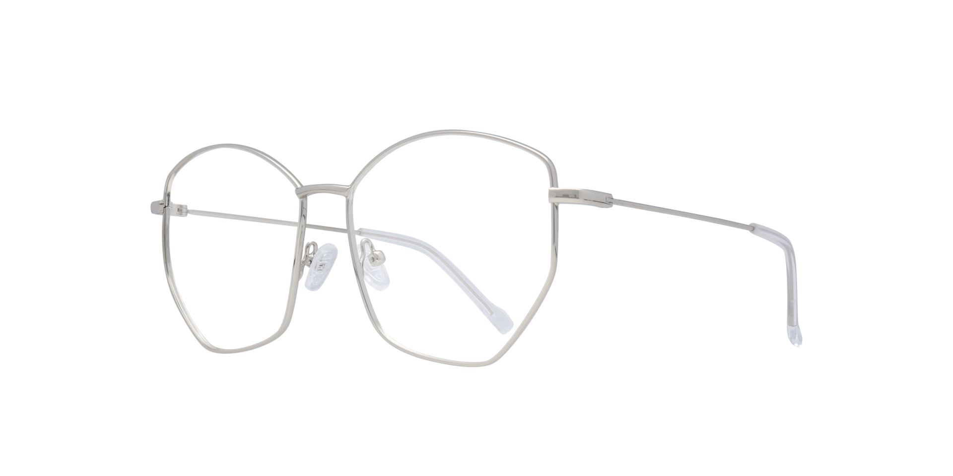 Eliza Shiny Silver MetalEyeglass Frames for Glasses Direct, Angle View