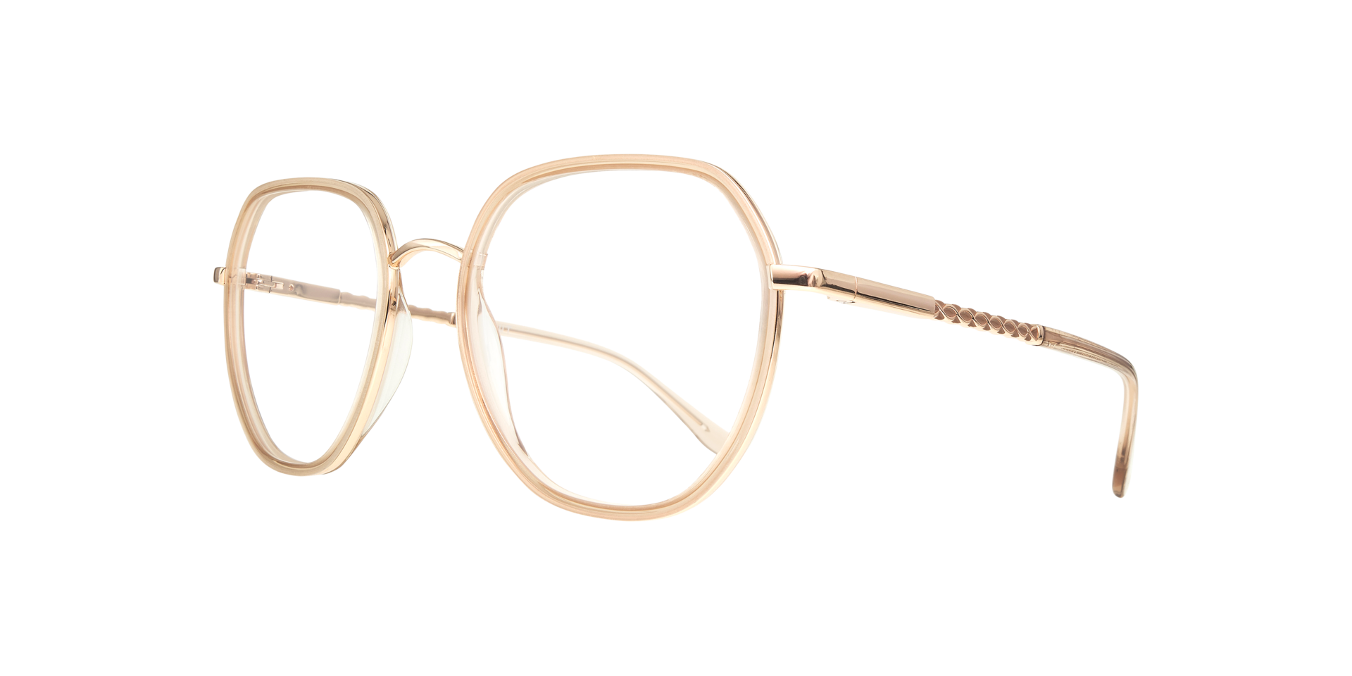 Lina Beige & Gold MetalEyeglass Frames for Glasses Direct, Angle View