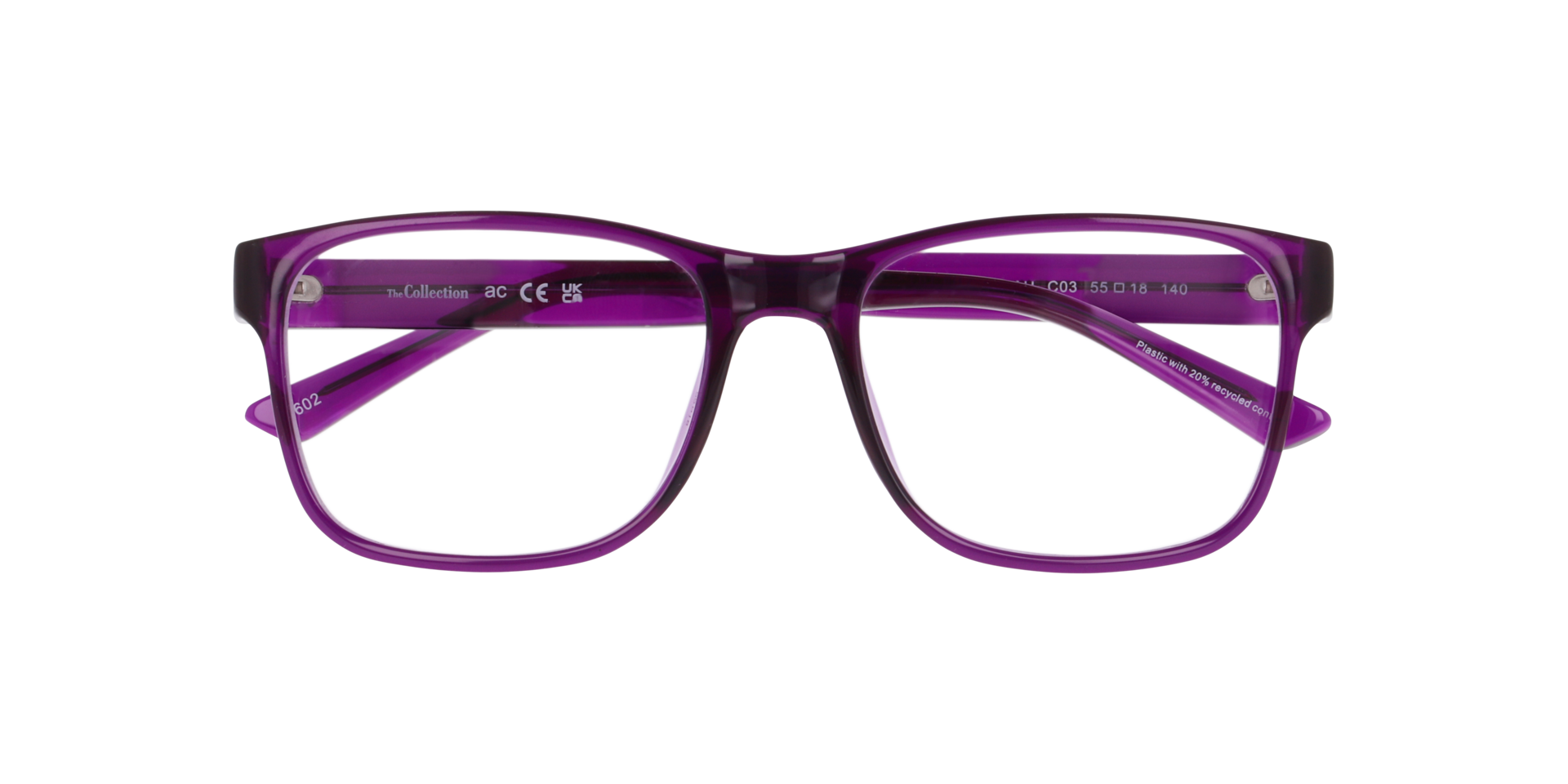 Noah Transparent Purple PlasticEyeglass Frames for Glasses Direct, Closed View