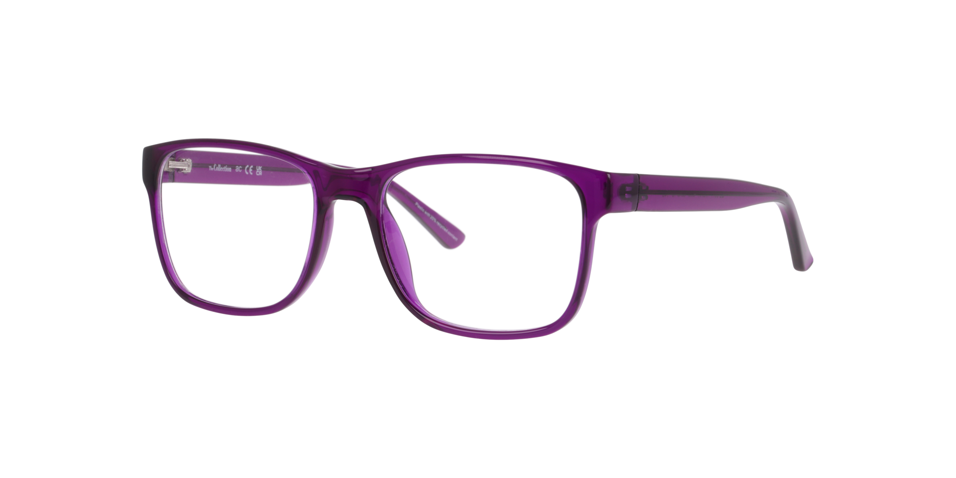 Noah Transparent Purple PlasticEyeglass Frames for Glasses Direct, Angle View