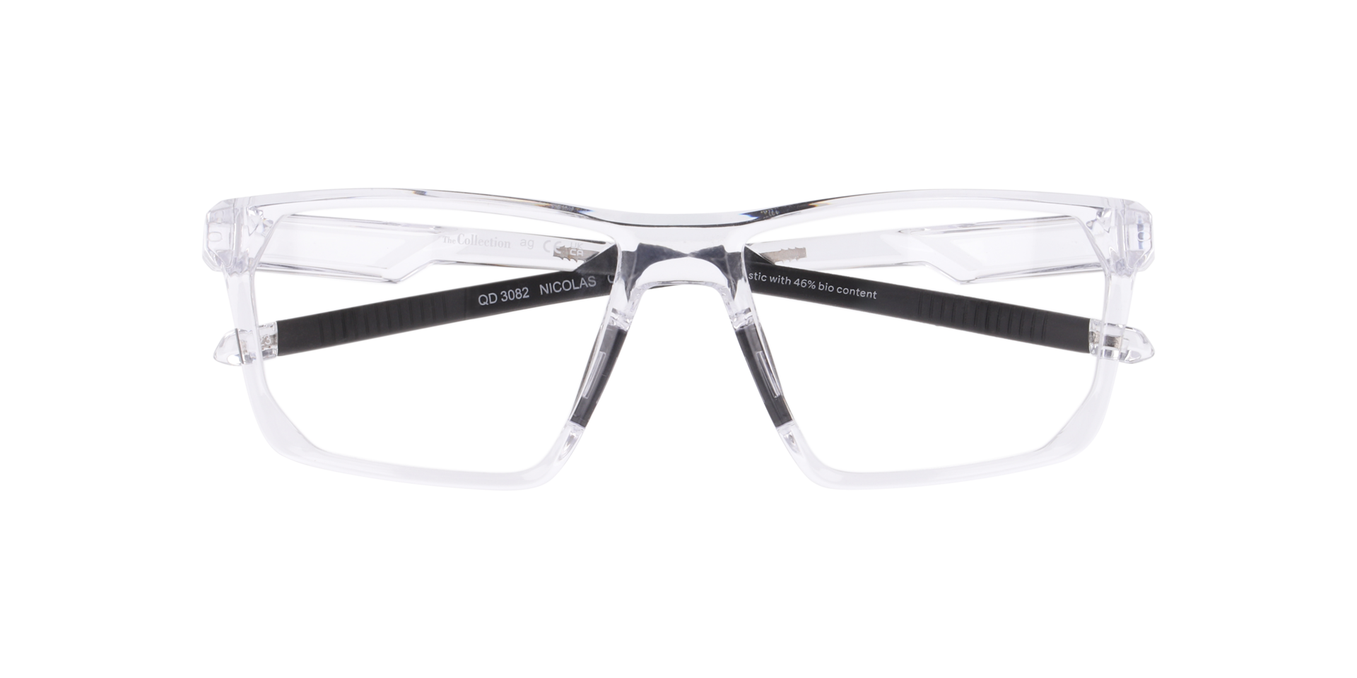 Nicolas Black & Transparent Clear PlasticSunglass Frames for Glasses Direct, Closed View