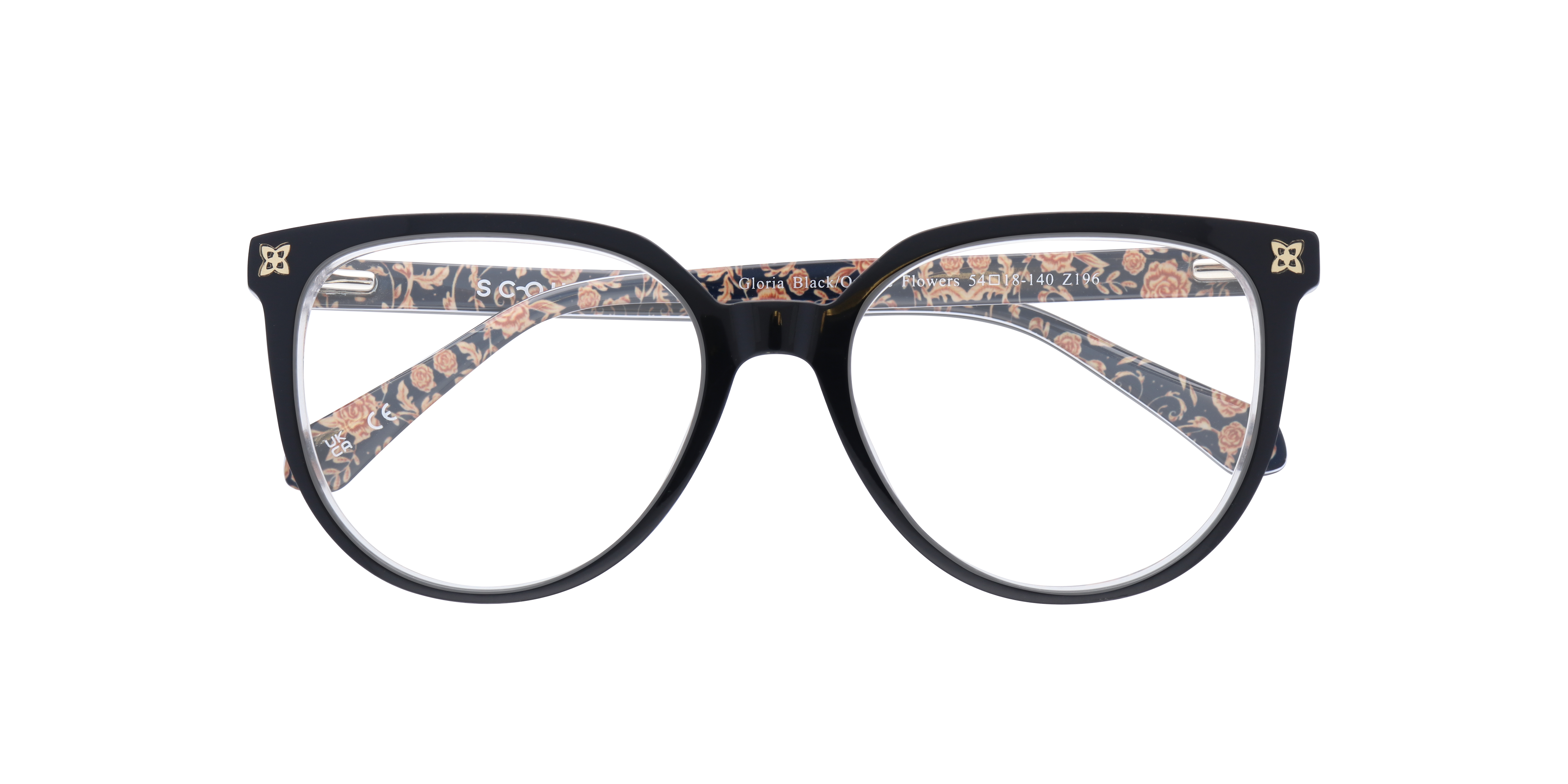 Gloria Black & Orange Flowers AcetateEyeglass Frames for Glasses Direct, Closed View