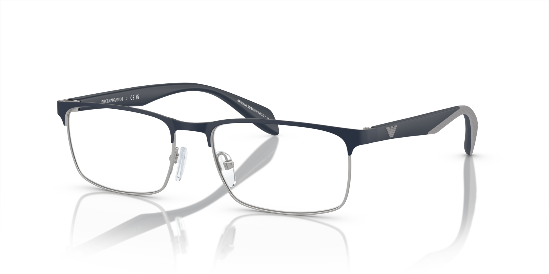 EA1149 Matte Silver & Blue MetalEyeglass Frames for Glasses Direct, Angle View