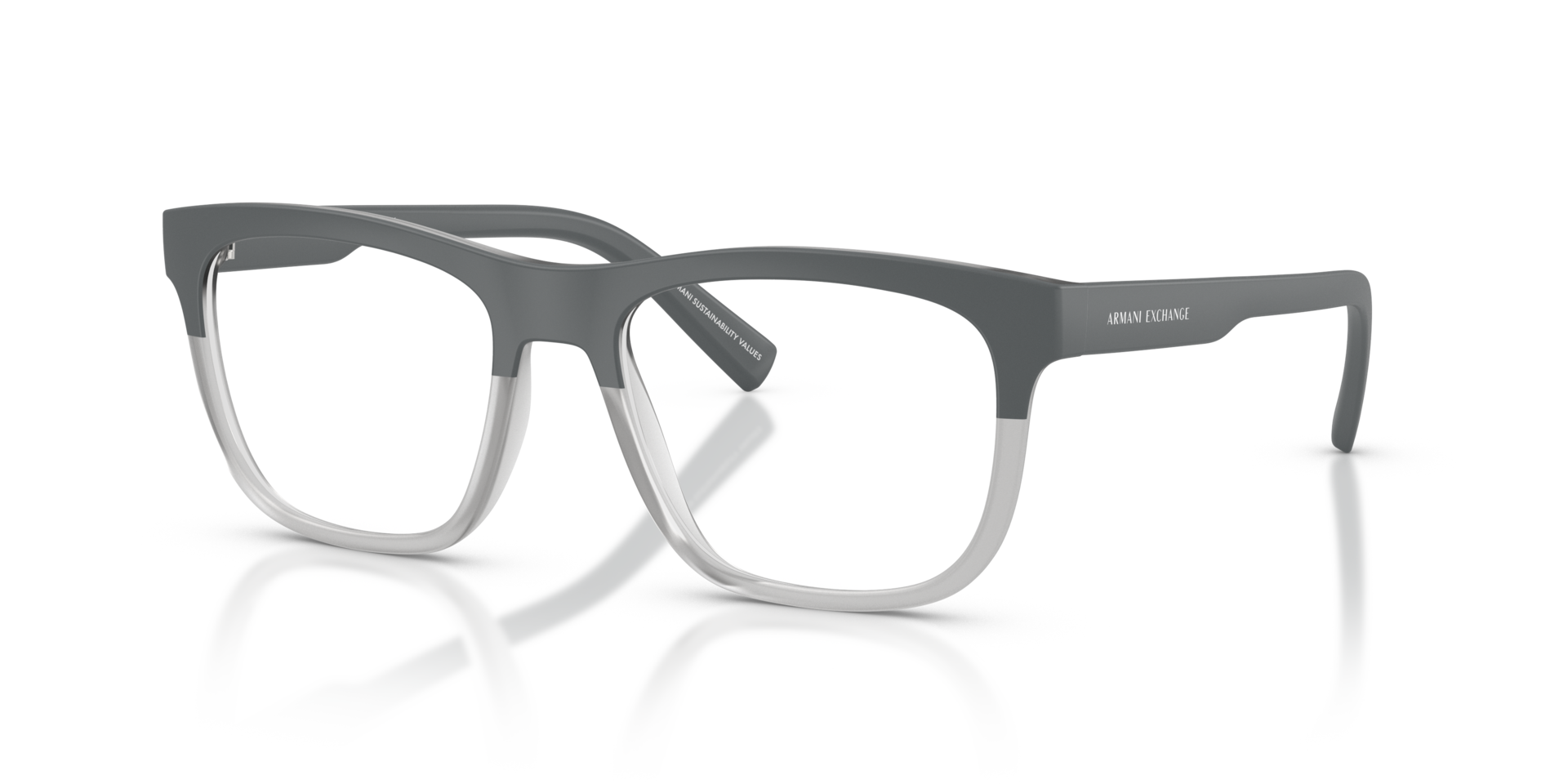 AX3050 Matte Grey & Transparent Grey PlasticEyeglass Frames for Glasses Direct, Angle View