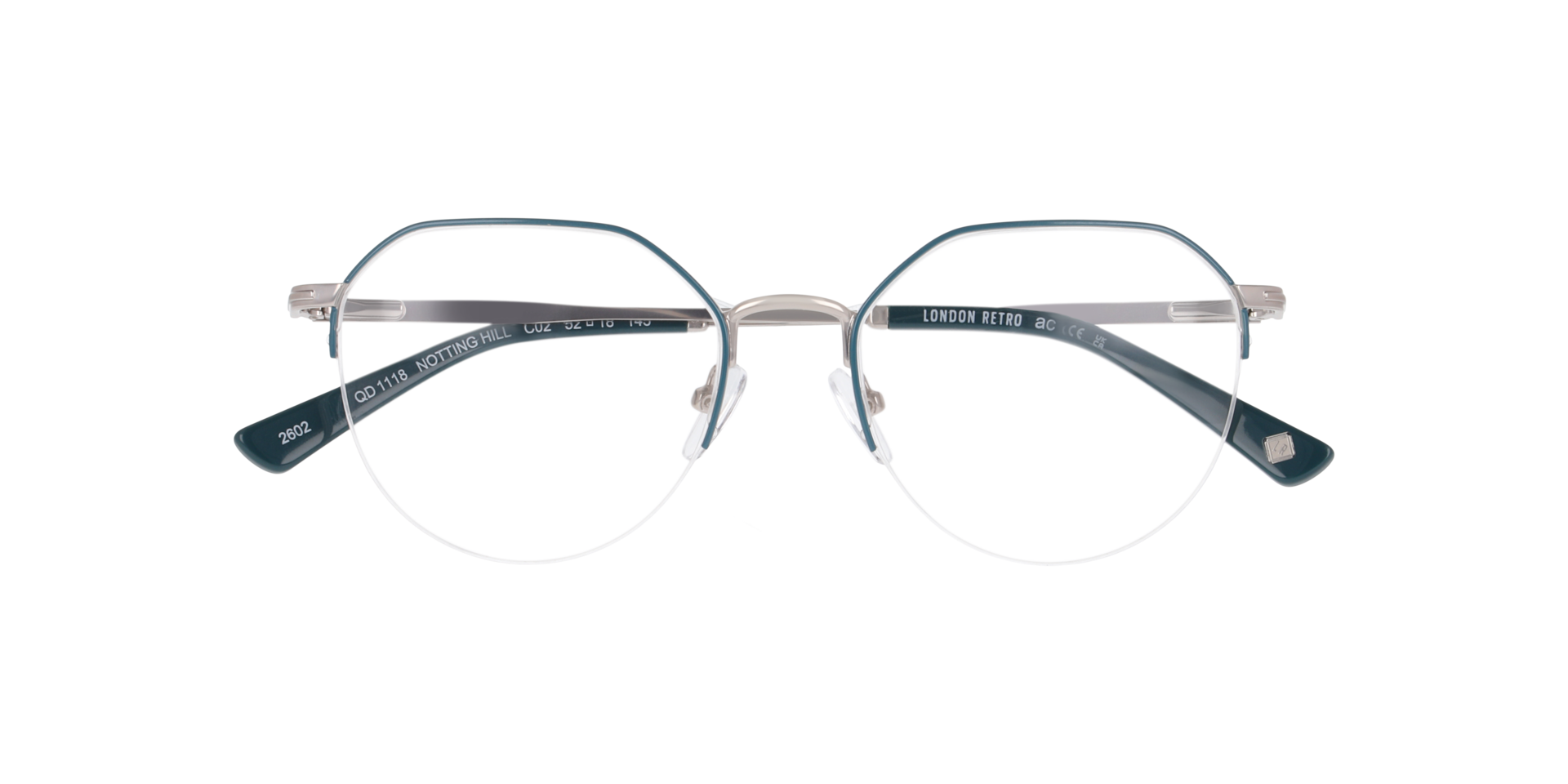 Notting Hill Green & Silver MetalEyeglass Frames for Glasses Direct, Closed View