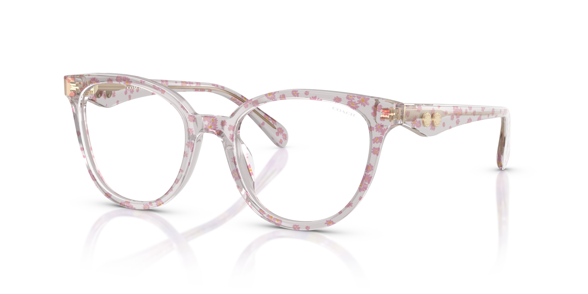HC6259U Transparent Pink Floral Print AcetateEyeglass Frames for Glasses Direct, Angle View