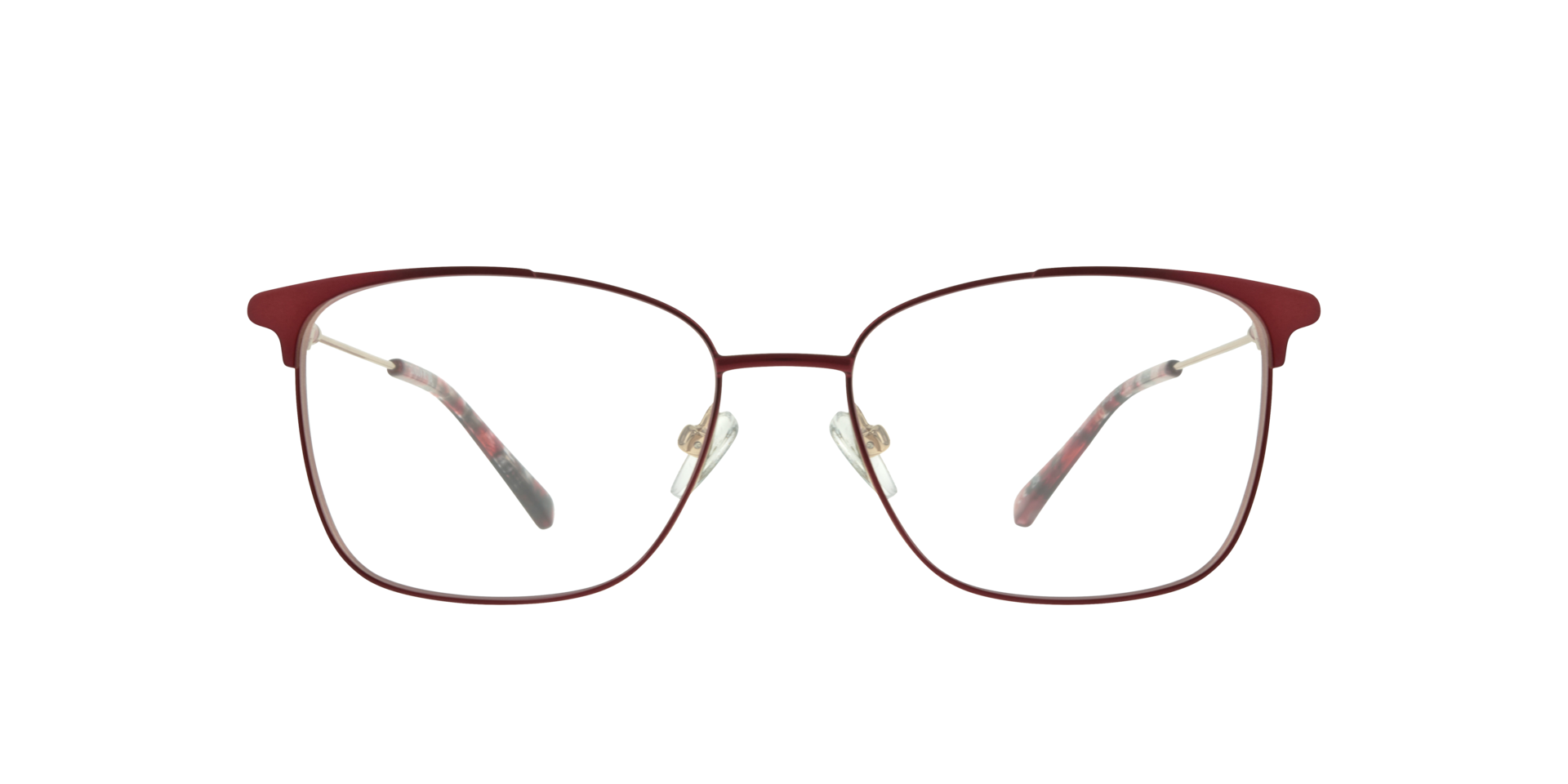 Kathleen Burgundy & Shiny Gold MetalEyeglass Frames for Glasses Direct, Front View