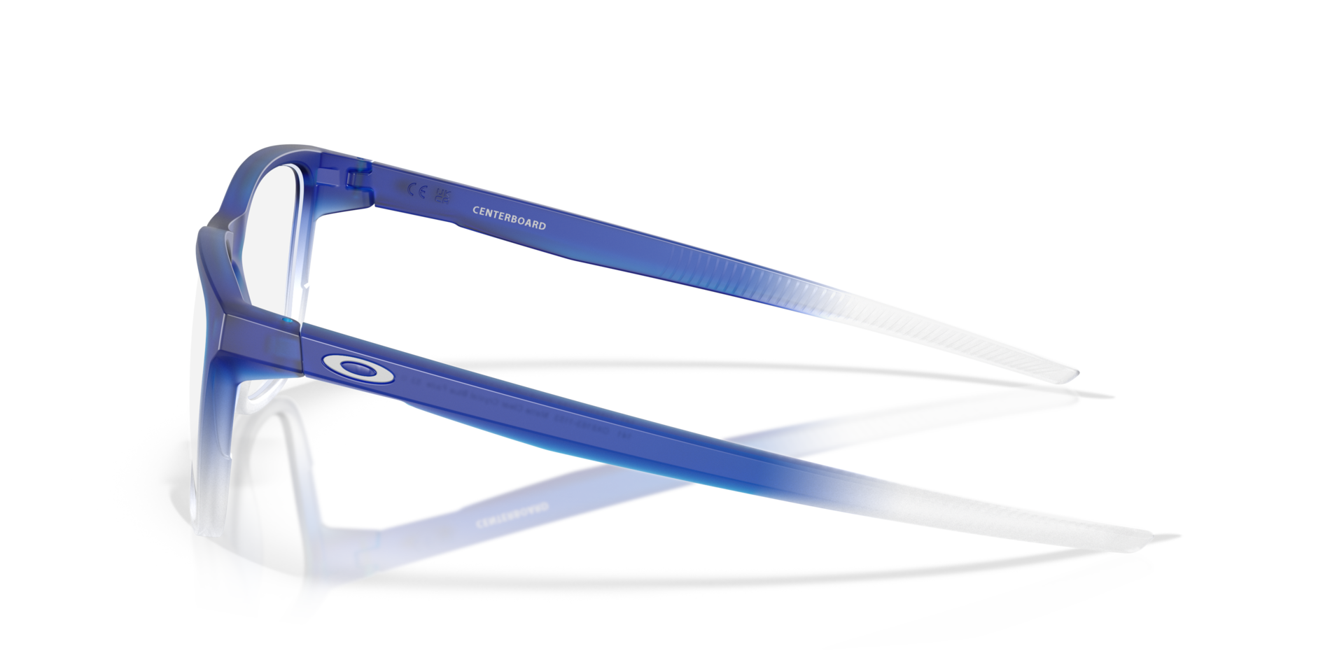Centerboard Fathom Collection Matte Clear Crystal Blue Fade PlasticSunglass Frames for Glasses Direct, Side View