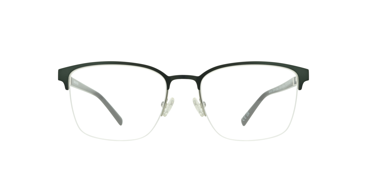 Matte Green/Shiny Silver rectangle Metal eyeglasses Online - Semi Rim - Kevin