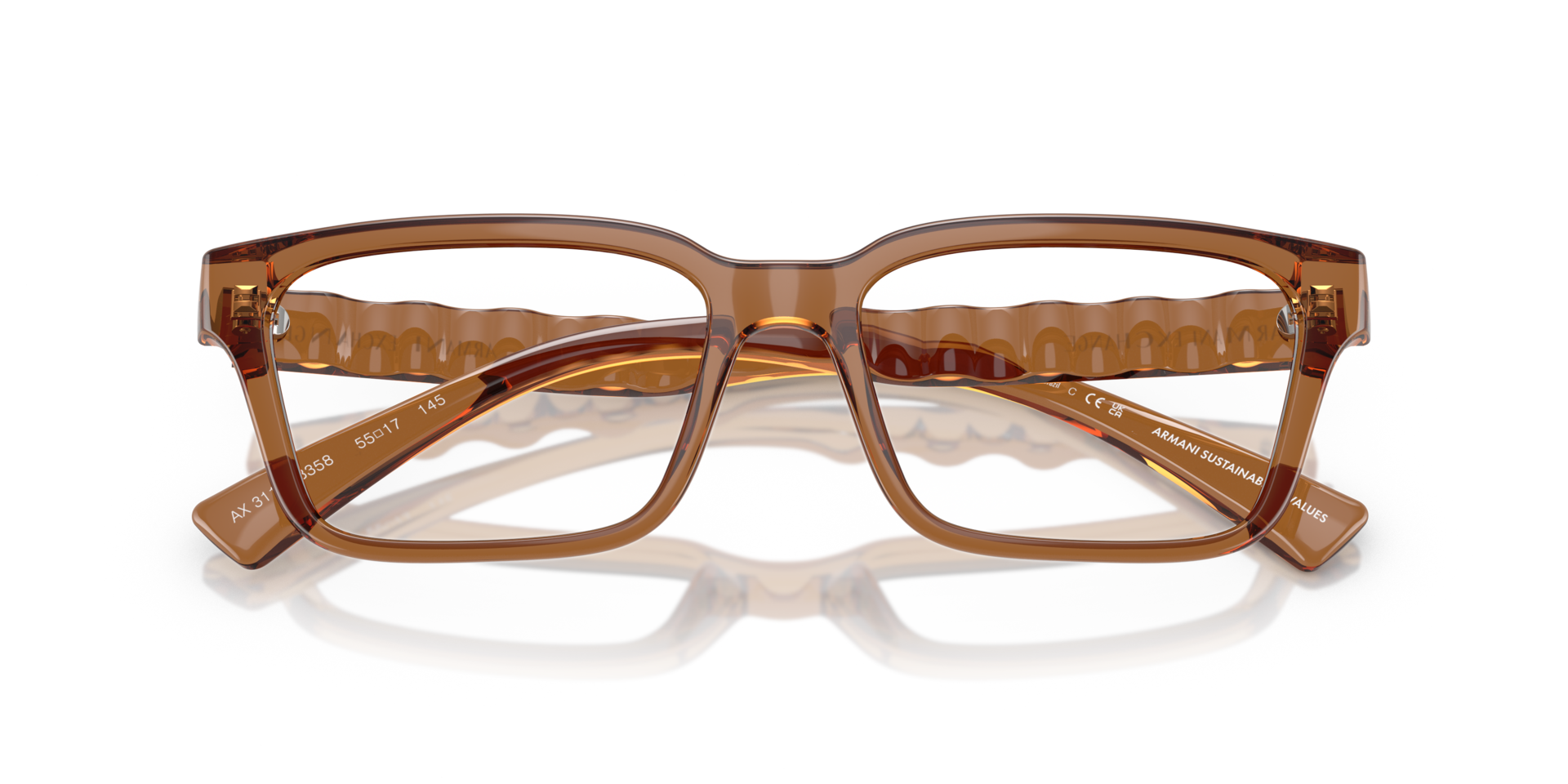 AX3116 Shiny Transparent Brown PlasticEyeglass Frames for Glasses Direct, Closed View