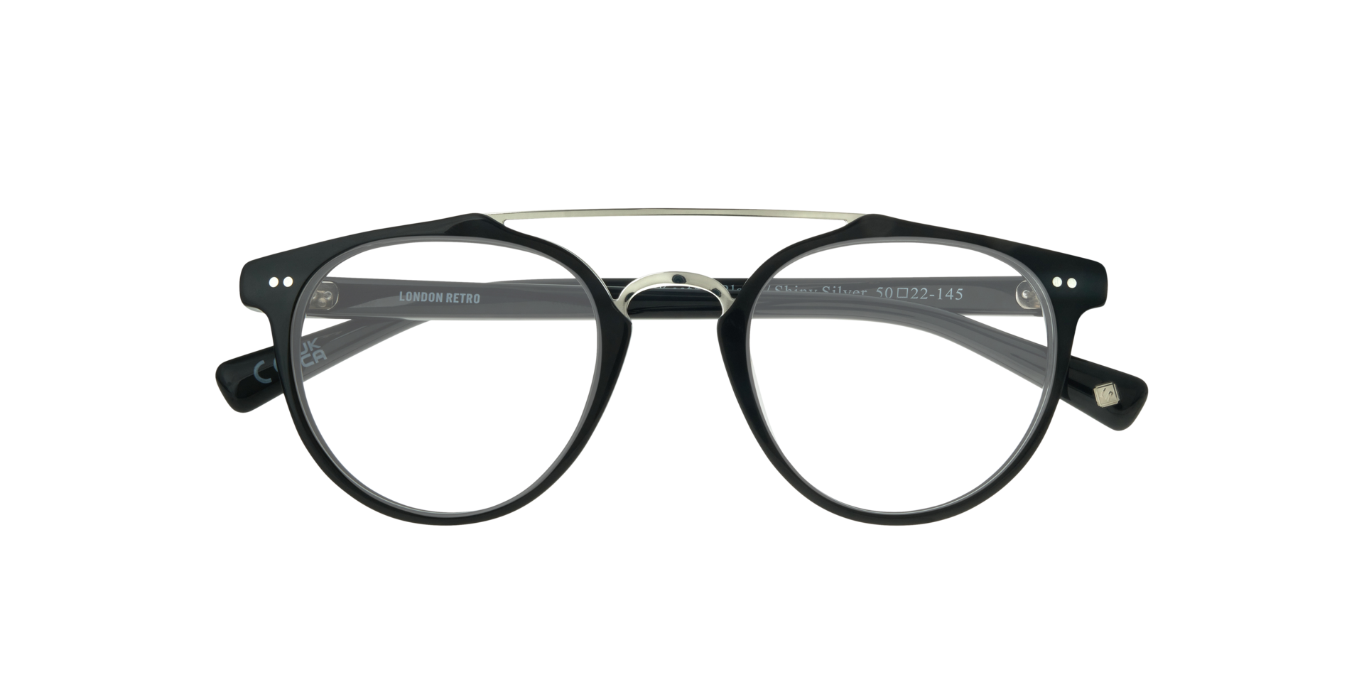 Keaton Black & Shiny Silver AcetateEyeglass Frames for Glasses Direct, Closed View