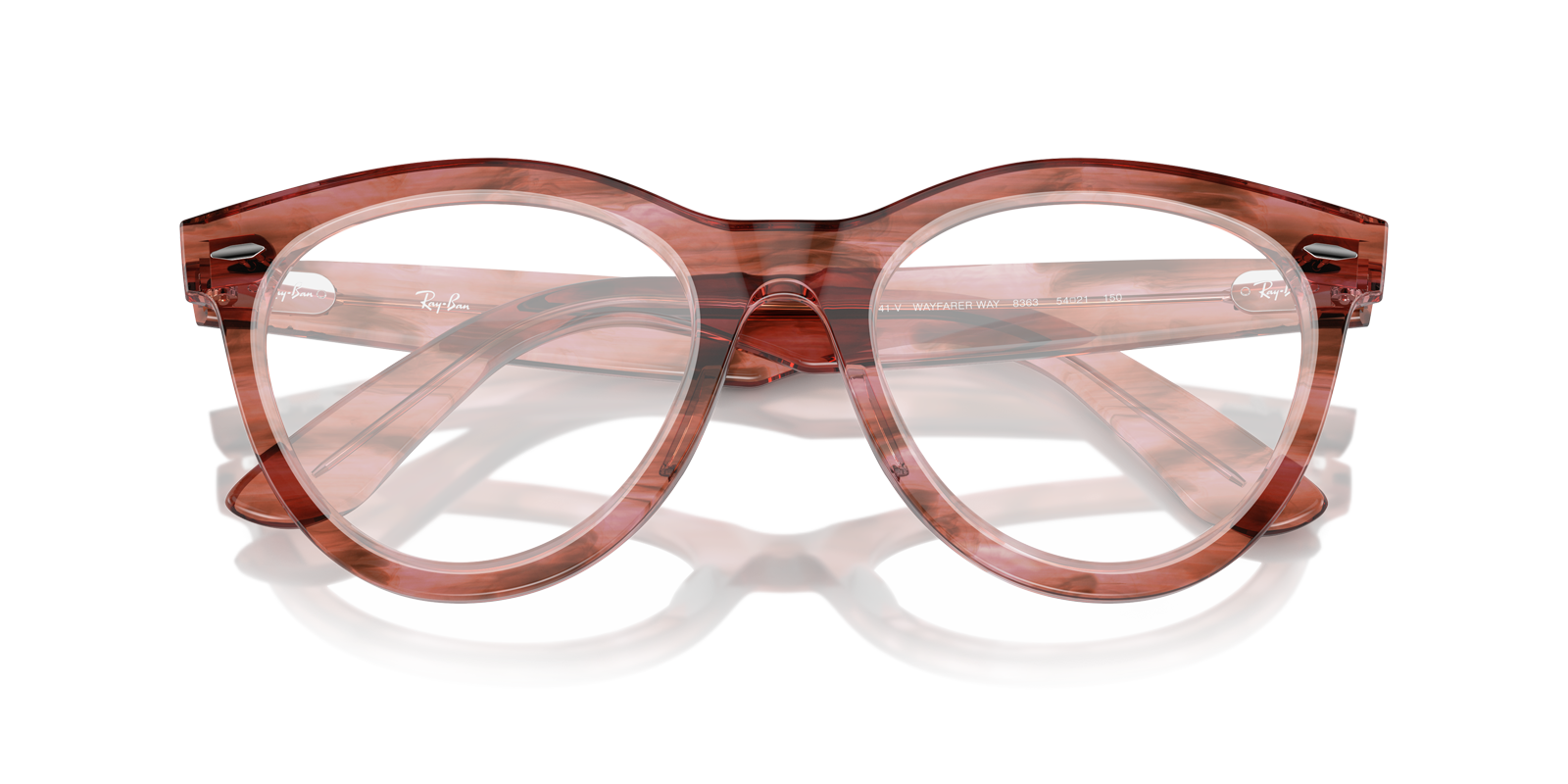 Wayfarer Way Optics Striped Transparent Pink PlasticSunglass Frames for Glasses Direct, Closed View