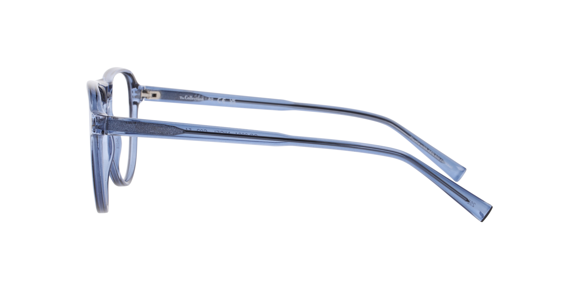 Nigel Transparent Dark Blue PlasticEyeglass Frames for Glasses Direct, Side View