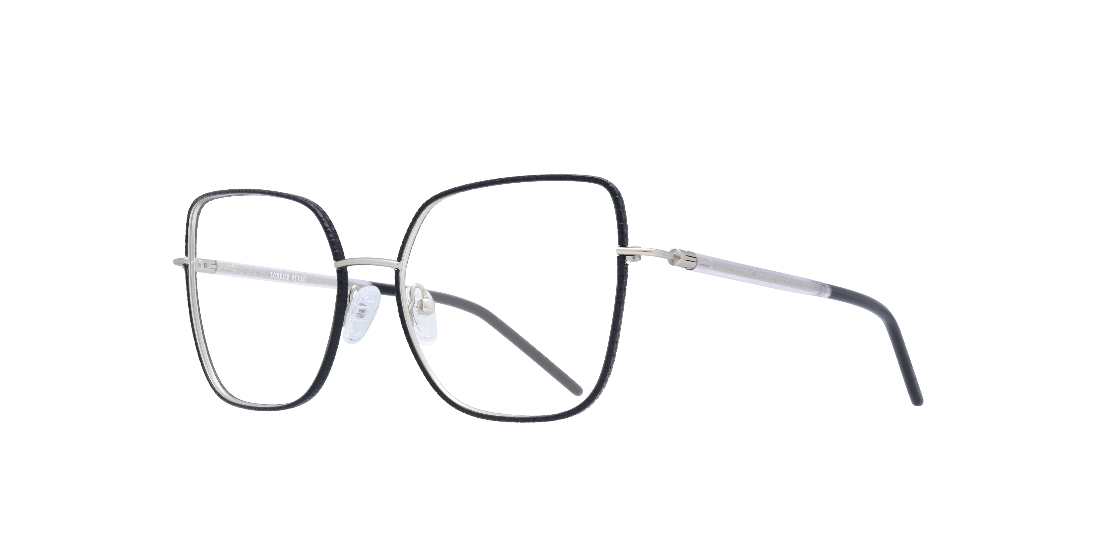 Golders Silver Black Leather MetalEyeglass Frames for Glasses Direct, Angle View