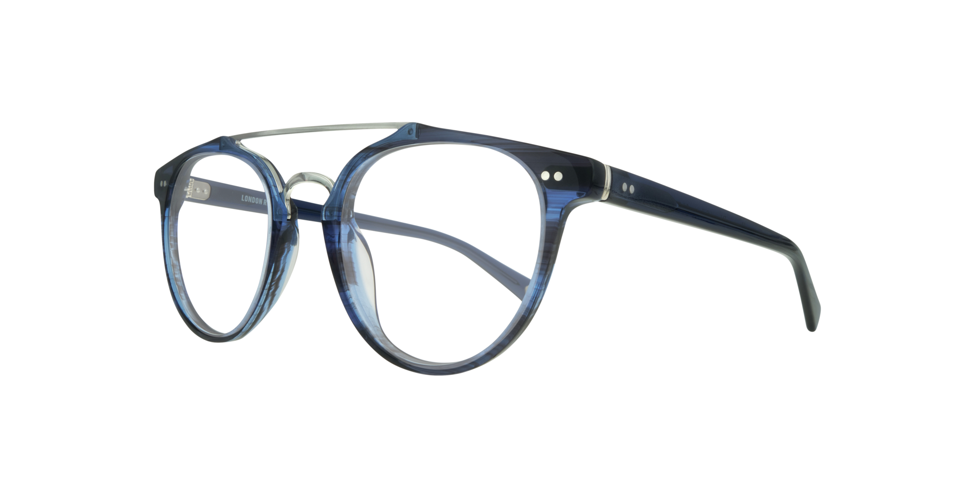 Keaton Havana Blue & Silver AcetateEyeglass Frames for Glasses Direct, Angle View