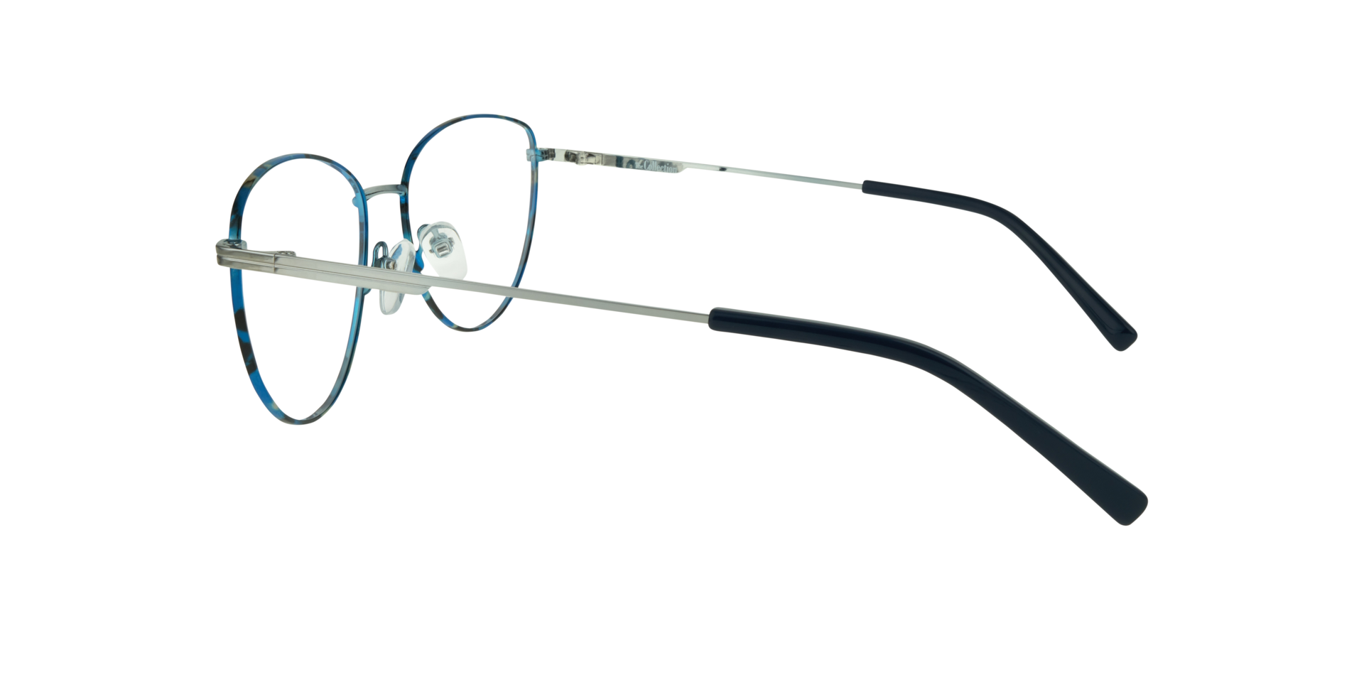 Janey Shiny Silver Blue Havana MetalEyeglass Frames for Glasses Direct, Side View