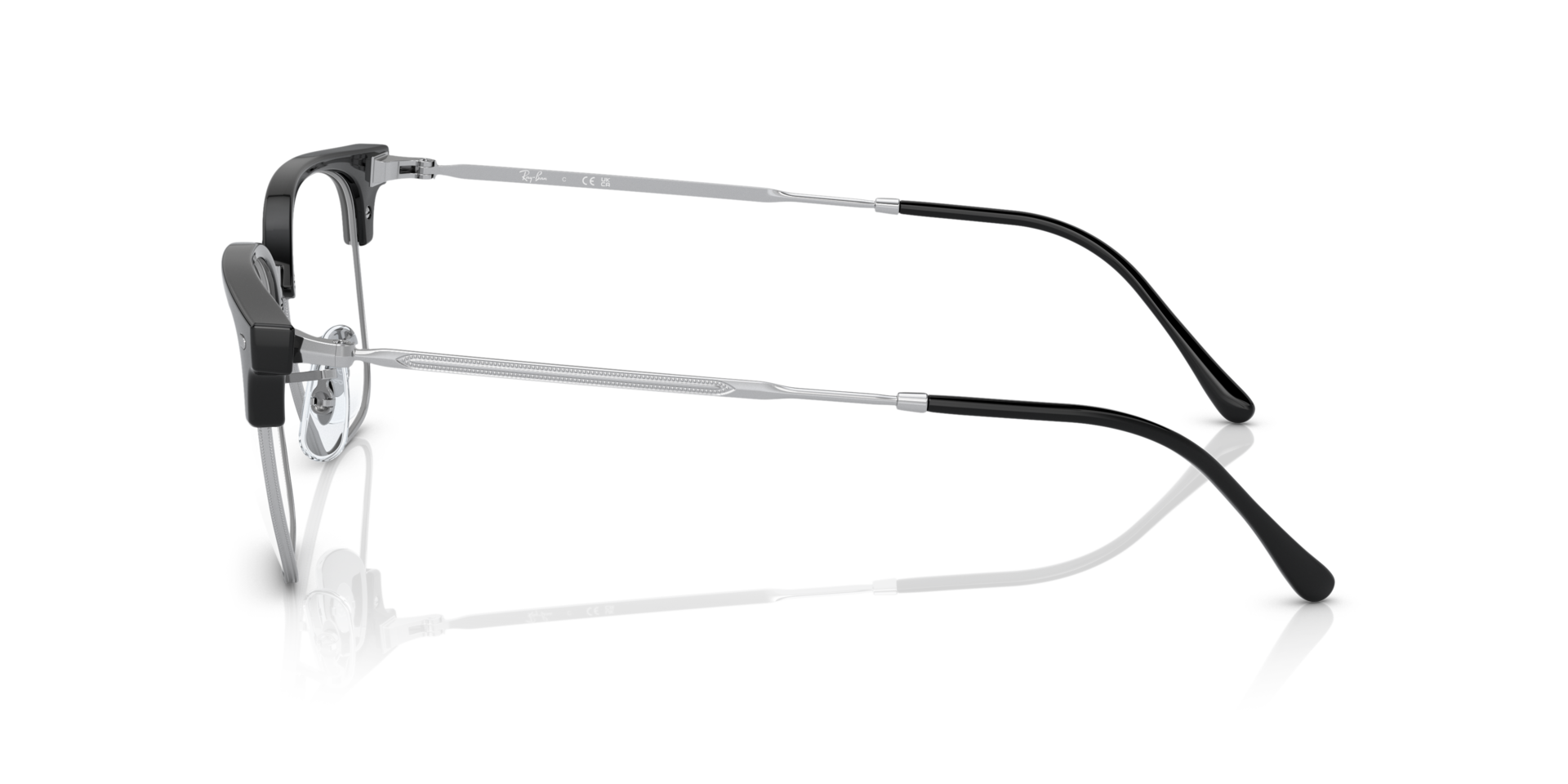 New Clubmaster Optics Black On Silver PlasticEyeglass Frames for Glasses Direct, Side View