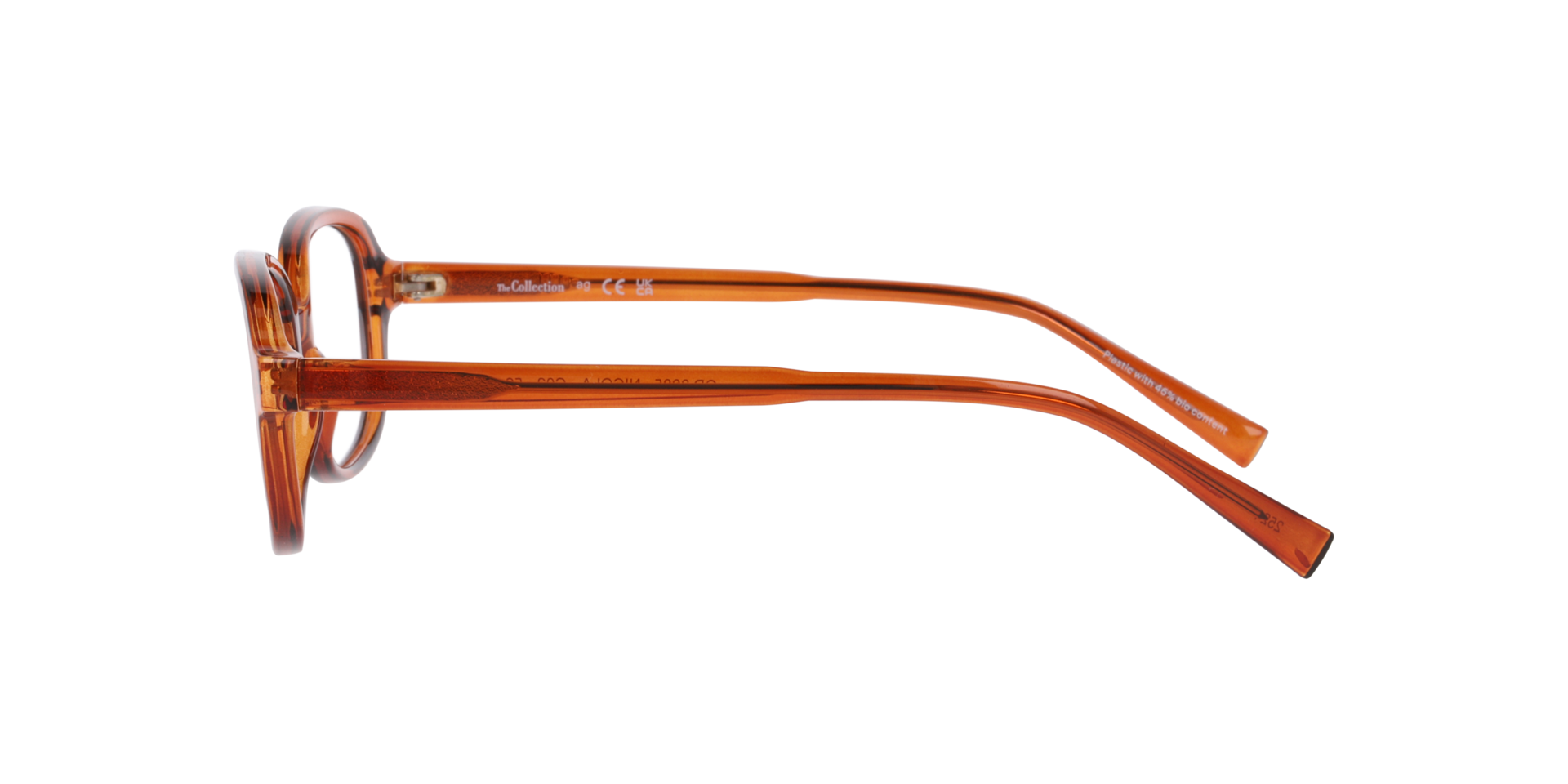 Nicola Transparent Brown PlasticEyeglass Frames for Glasses Direct, Side View