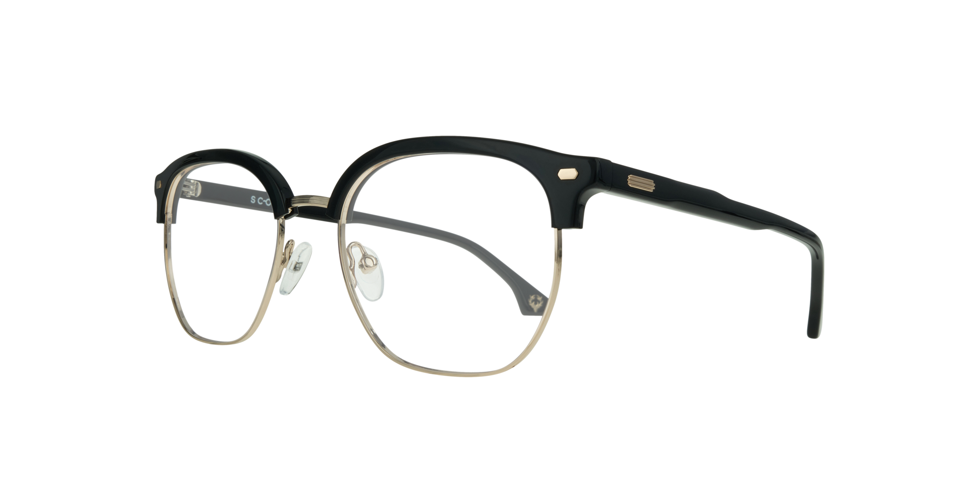 Keegan Black & Shiny Gold MetalEyeglass Frames for Glasses Direct, Angle View