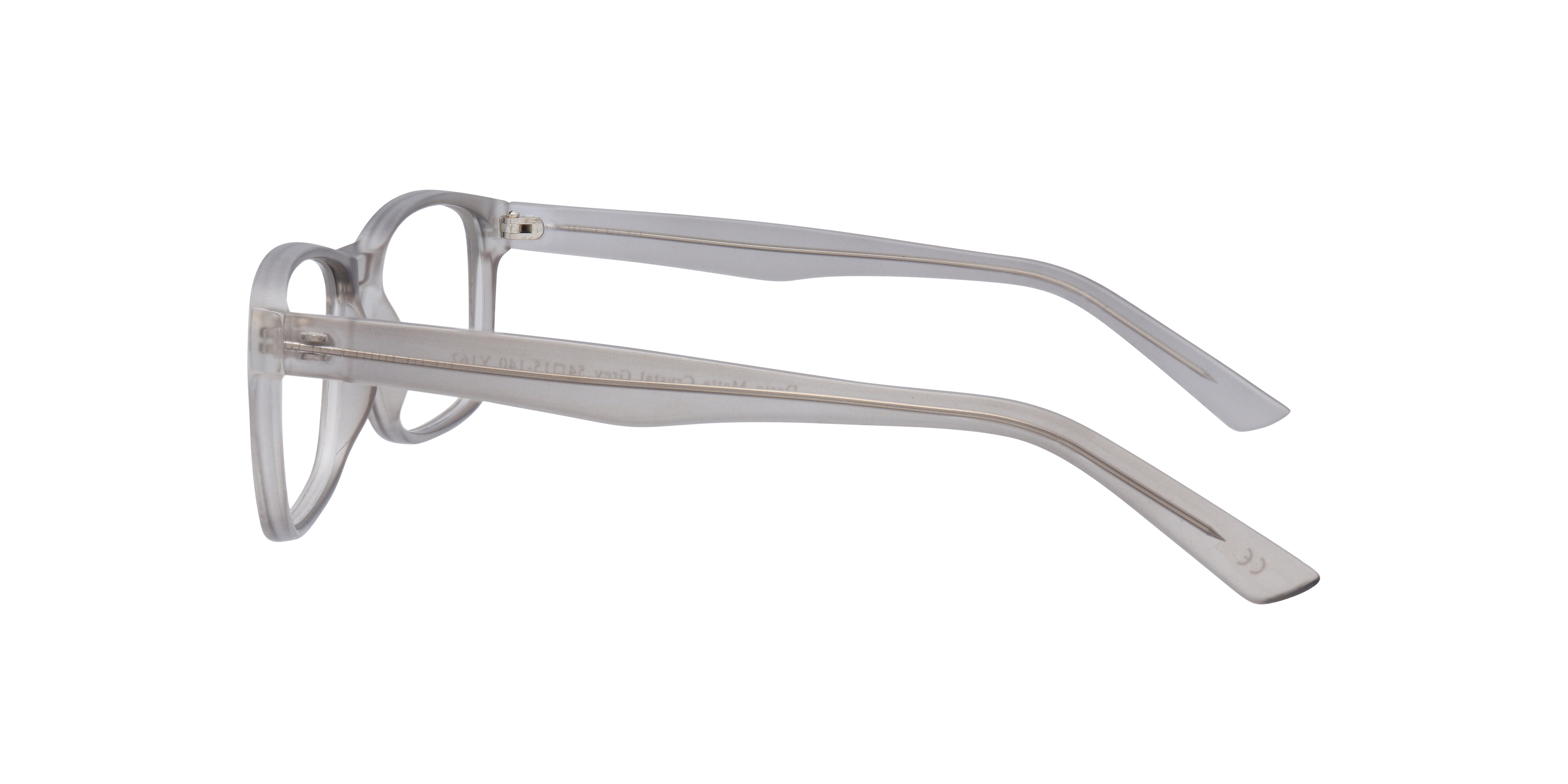 Dario Matte Crystal Grey PlasticSunglass Frames for Glasses Direct, Side View
