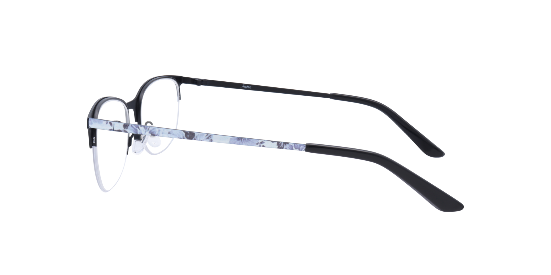 Gwen Matte Black & White Flowers MetalEyeglass Frames for Glasses Direct, Side View