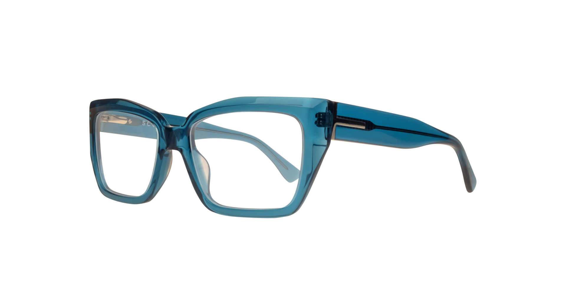 Hallie Crystal Blue AcetateEyeglass Frames for Glasses Direct, Angle View