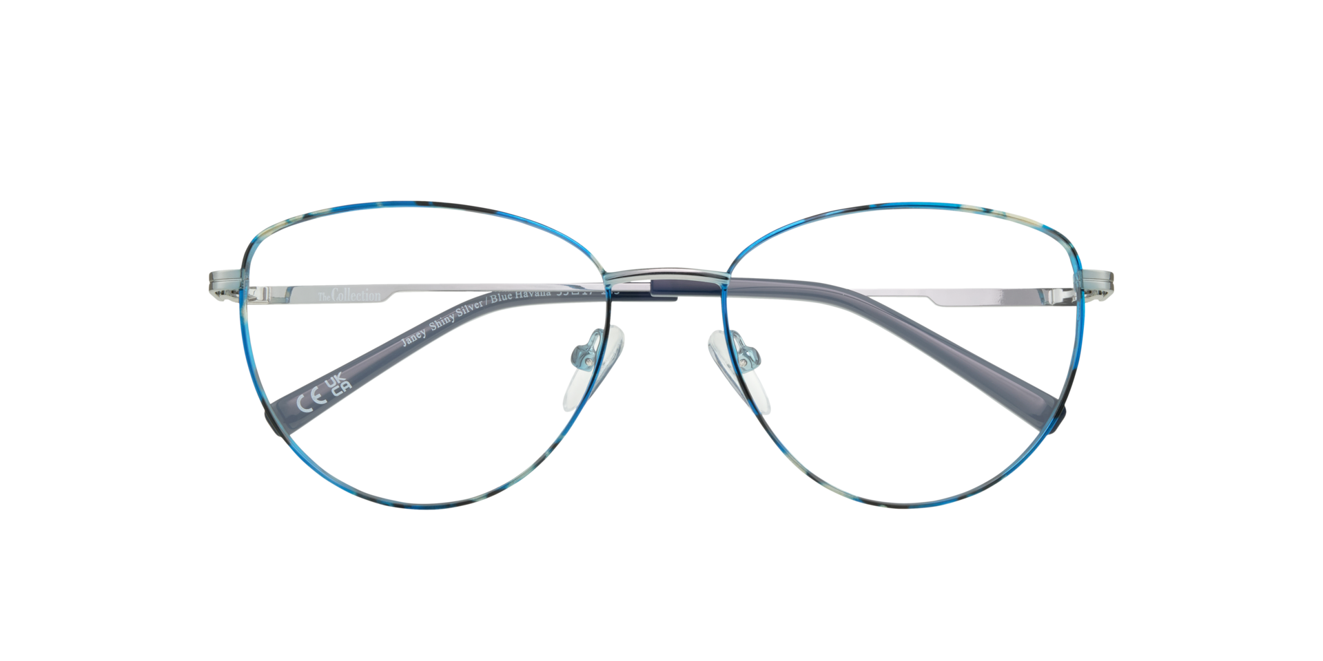 Janey Shiny Silver Blue Havana MetalEyeglass Frames for Glasses Direct, Closed View