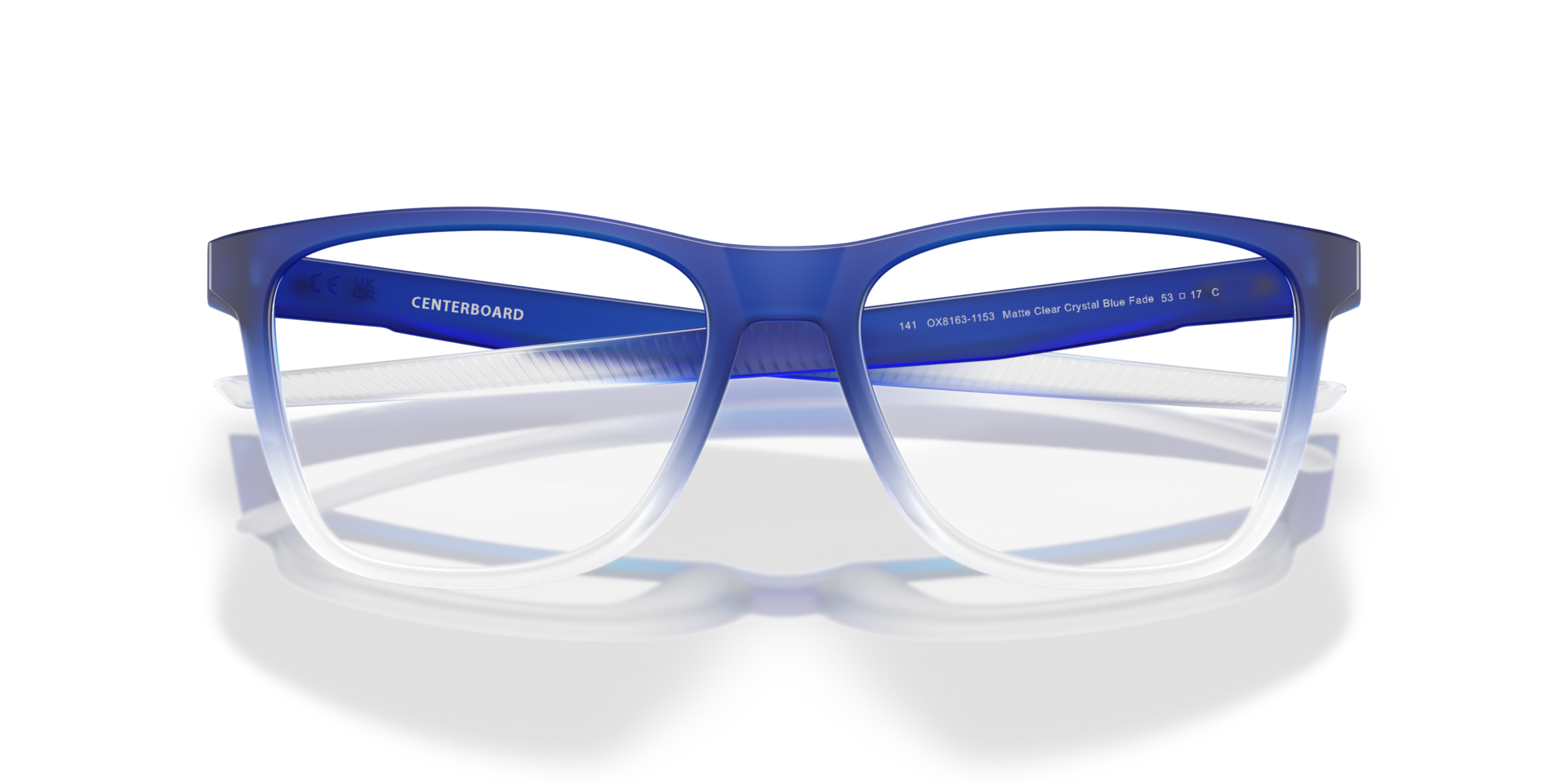 Centerboard Fathom Collection Matte Clear Crystal Blue Fade PlasticSunglass Frames for Glasses Direct, Closed View