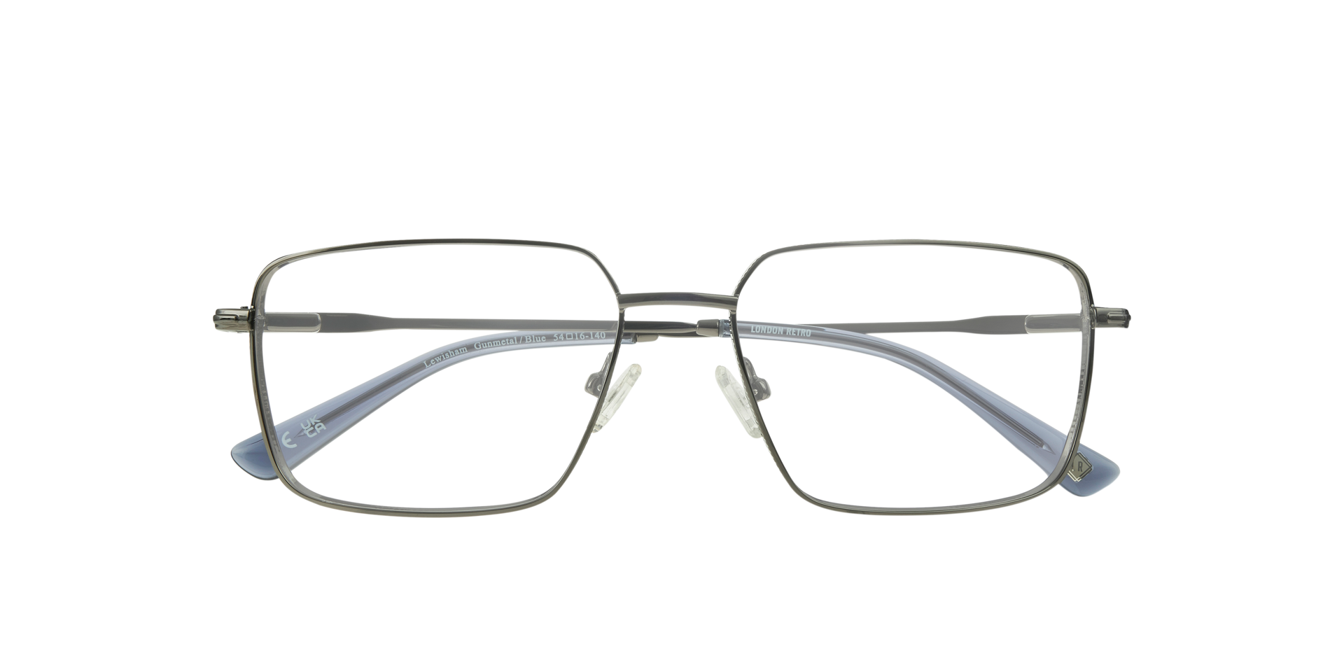 Lewisham Gunmetal & Blue MetalEyeglass Frames for Glasses Direct, Closed View