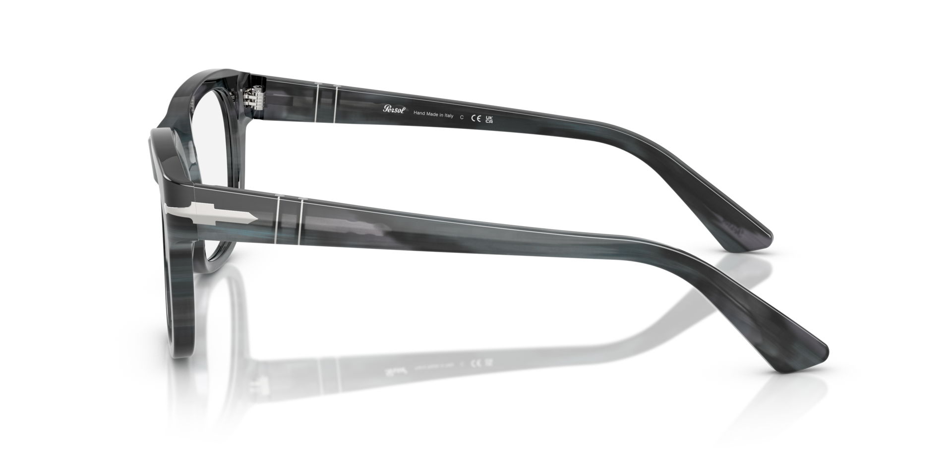 PO3372V Striped Grey AcetateEyeglass Frames for Glasses Direct, Side View
