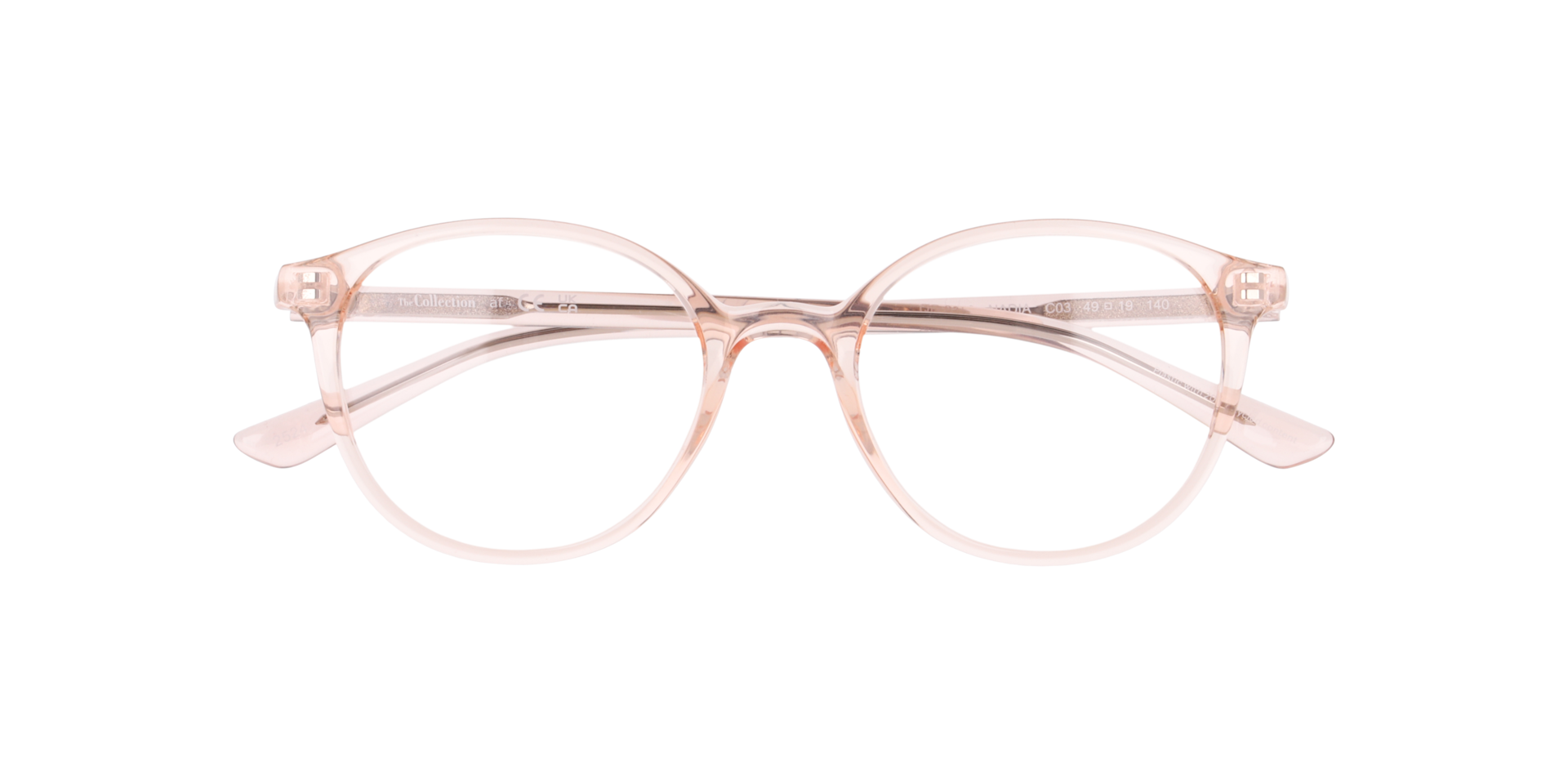 Nadia Transparent Pink PlasticEyeglass Frames for Glasses Direct, Closed View