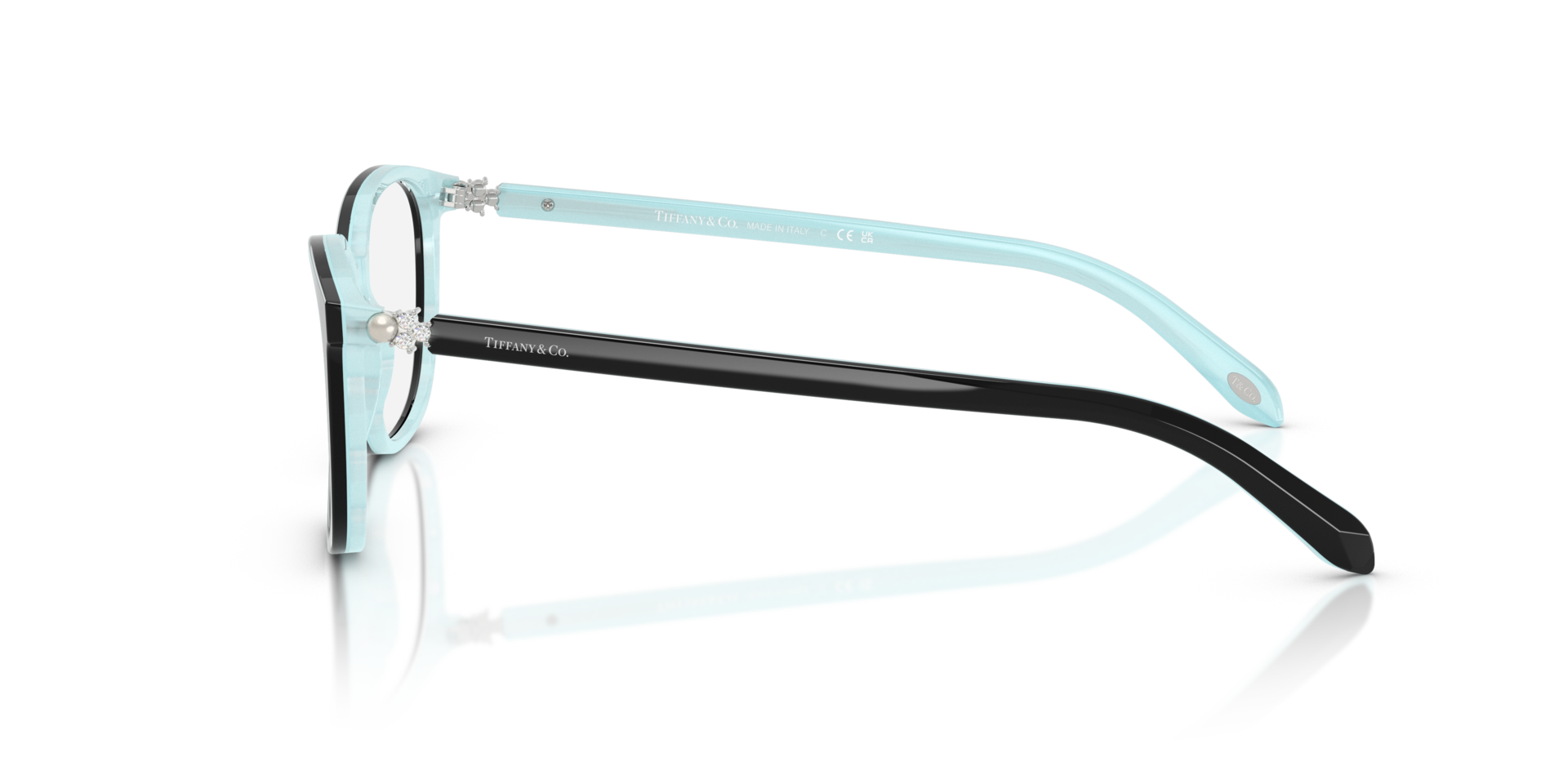 TF2109BF Black On Tiffany Blue Striped AcetateEyeglass Frames for Glasses Direct, Side View